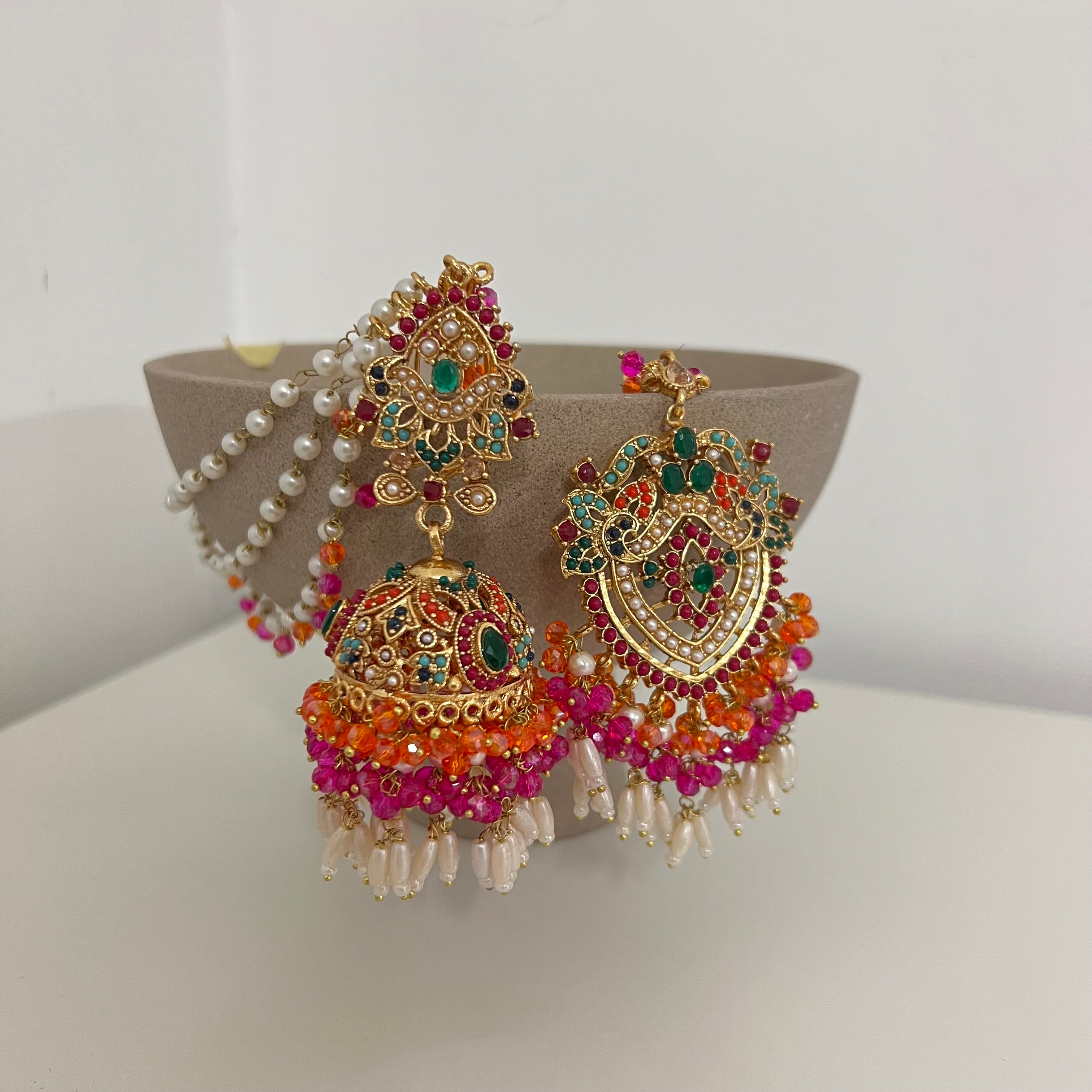 Zuni Earrings & Tikka Orange/Pink