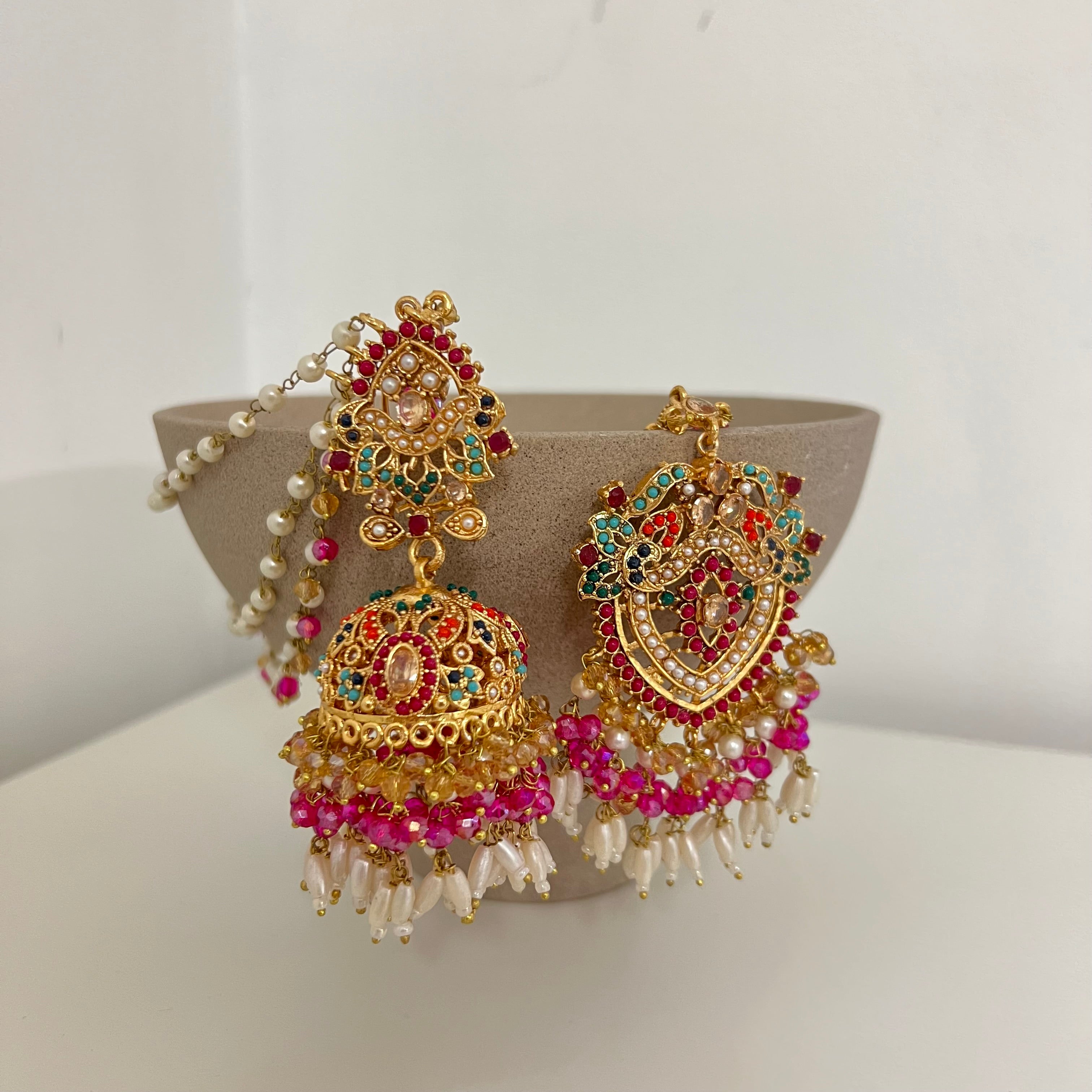 Zuni Earrings & Tikka Gold/Pink