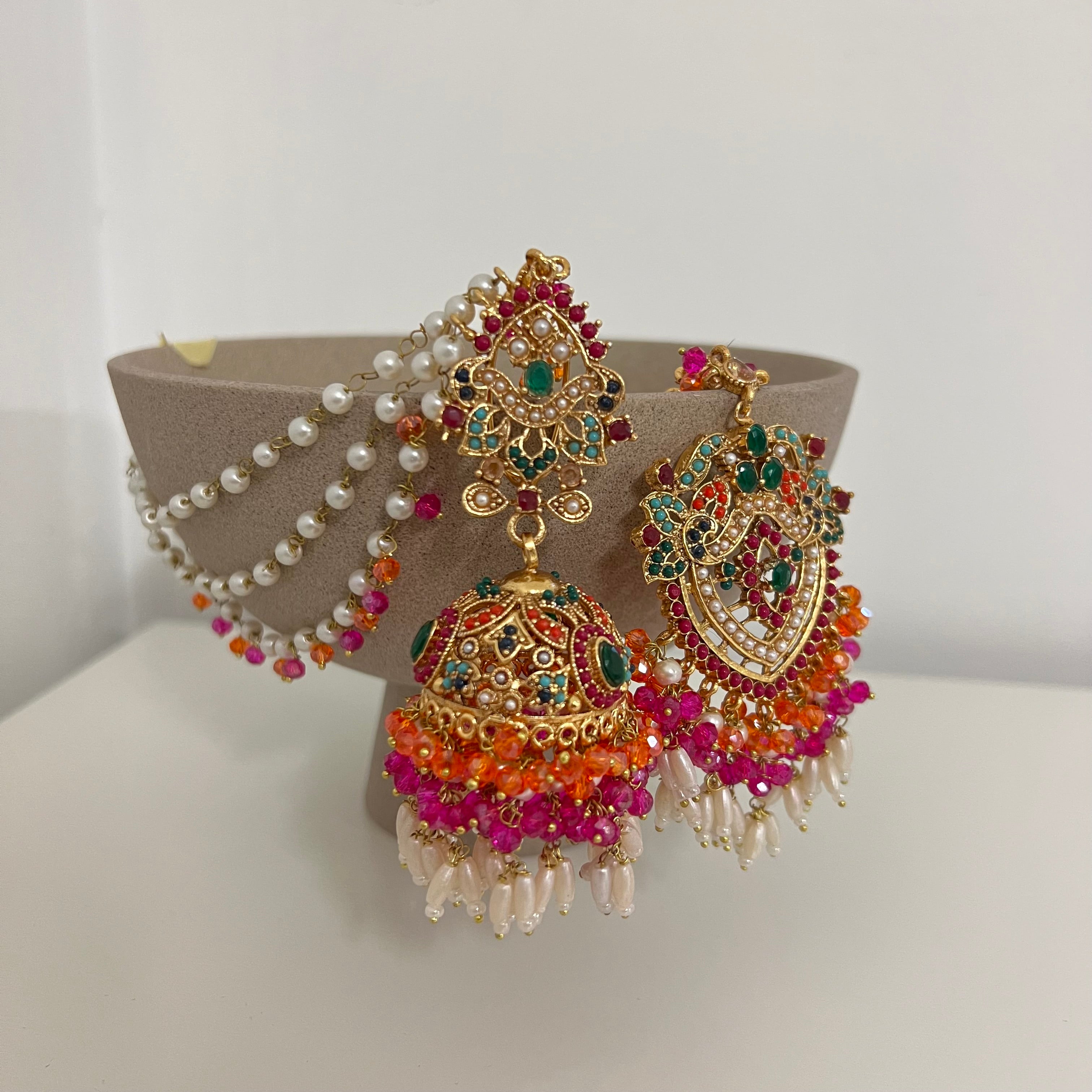 Zuni Earrings & Tikka Orange/Pink