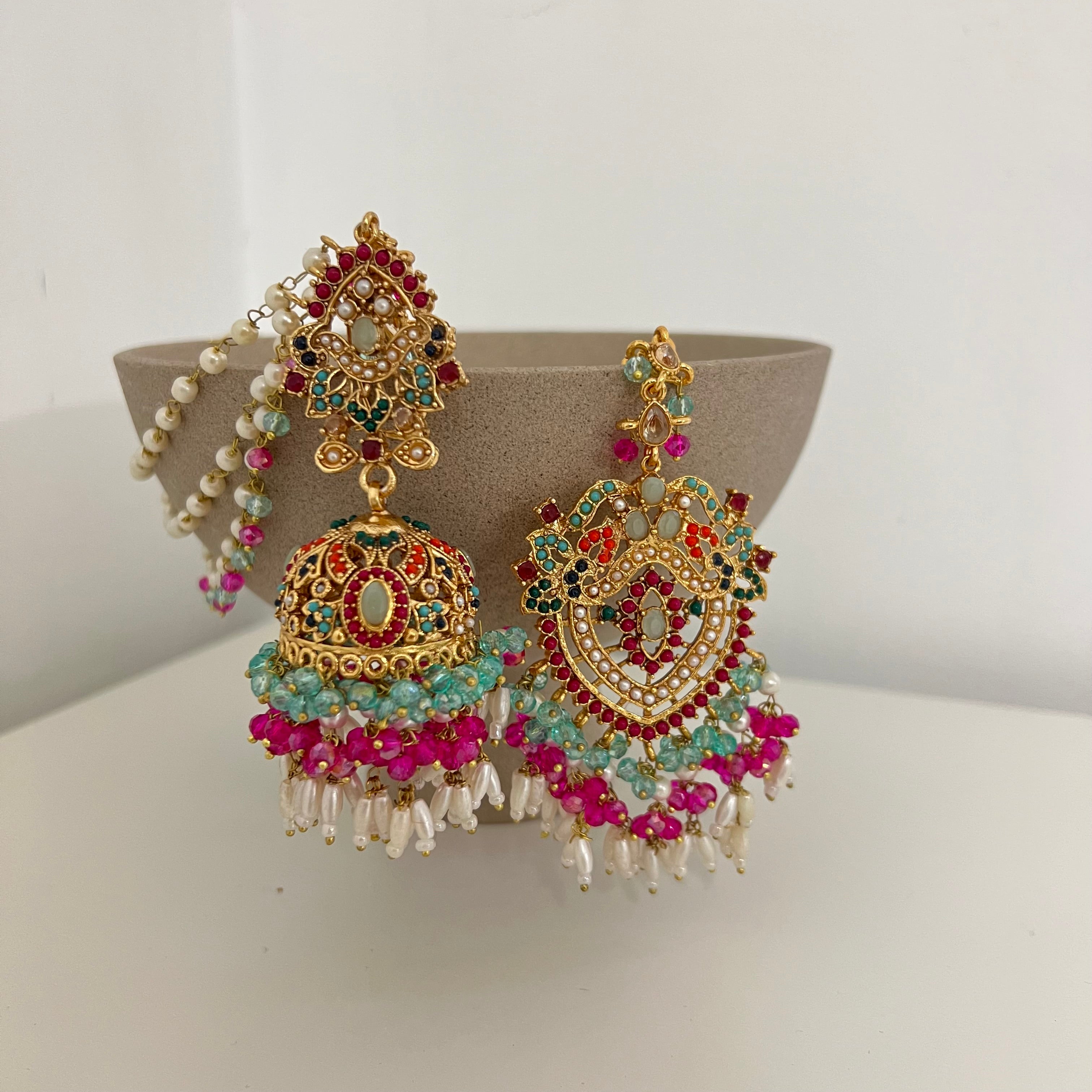 Zuni Earrings & Tikka Blue/Pink