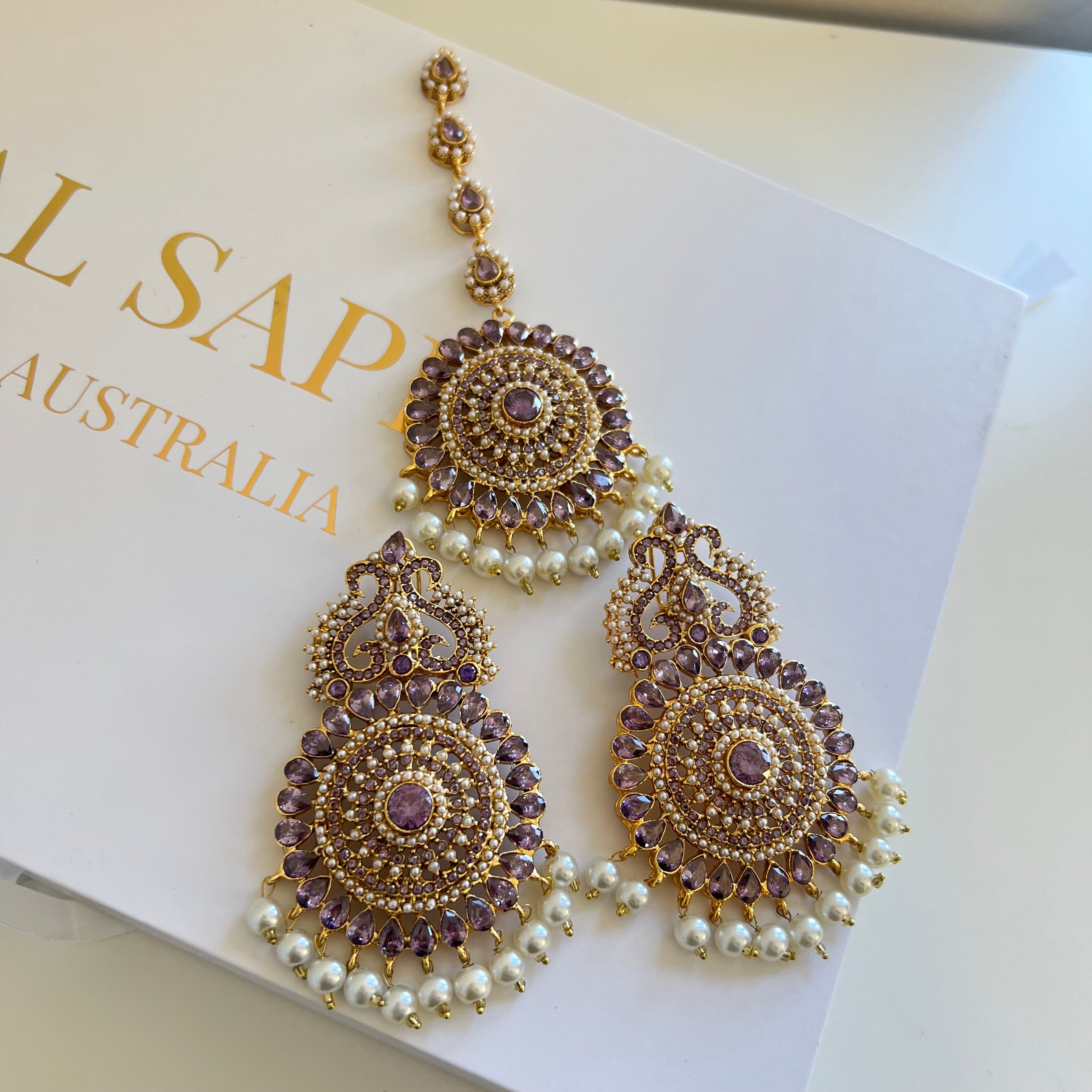 Lyba Earrings & Tikka Purple