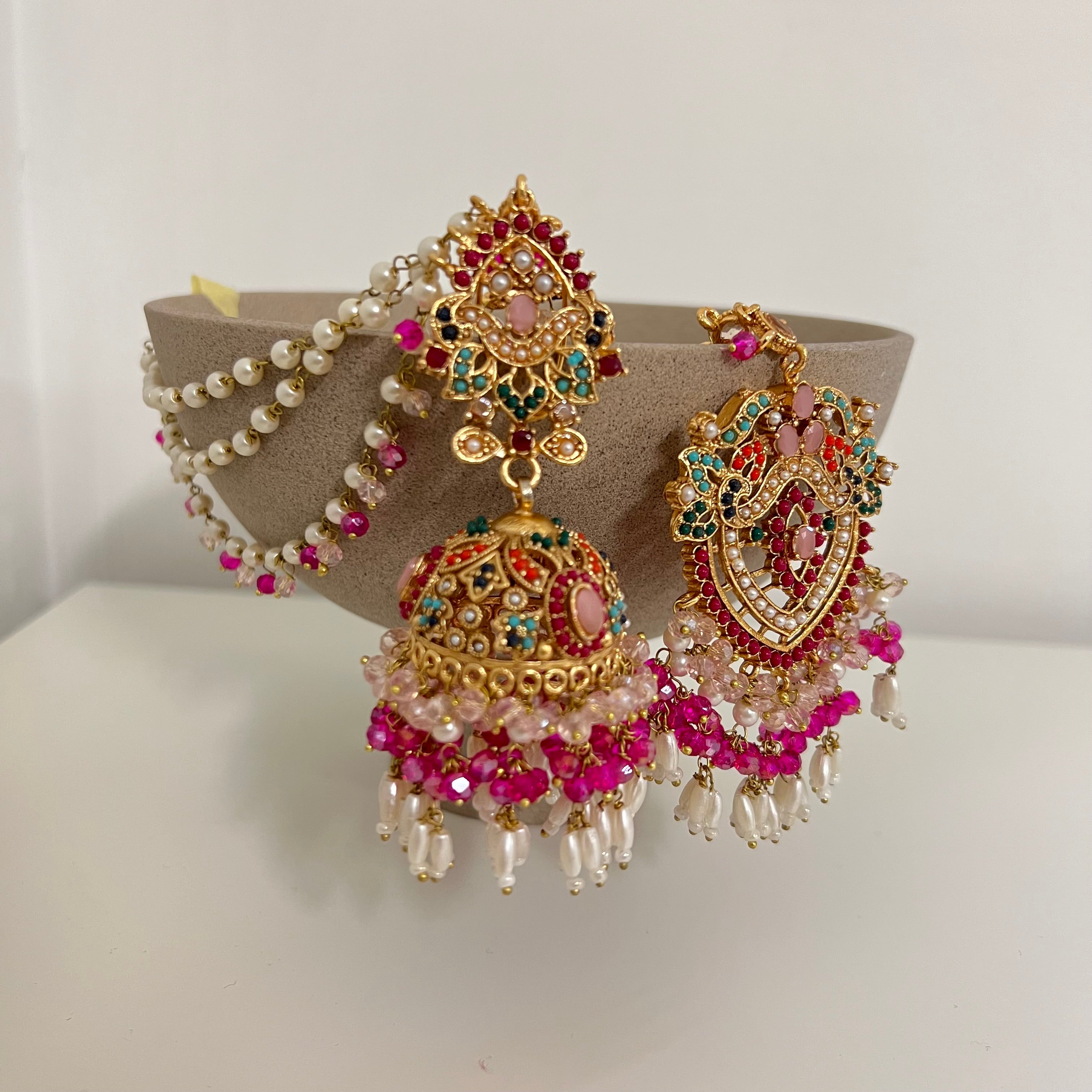 Zuni Earrings & Tikka Pink