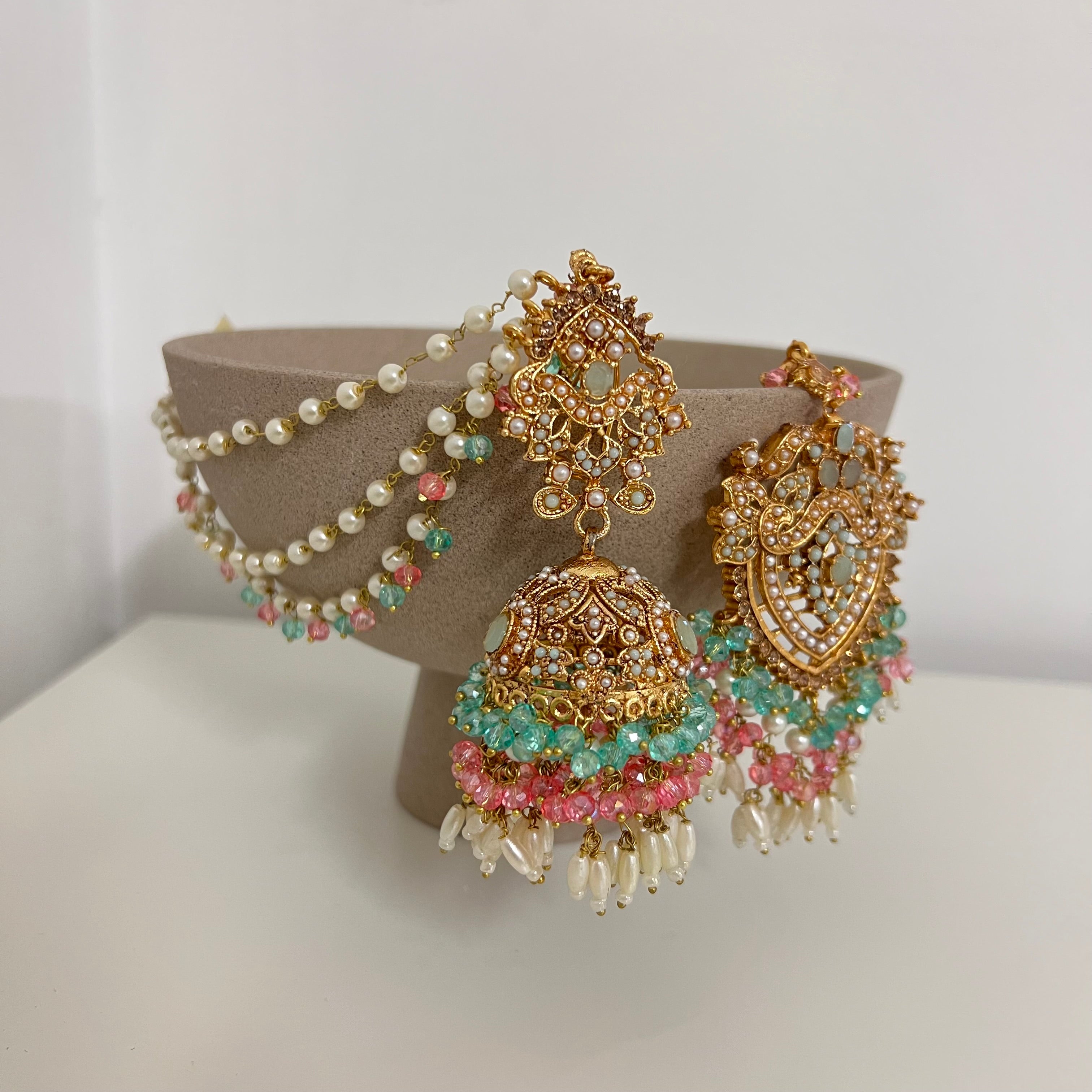 Zuni Earrings & Tikka Mint/Pink