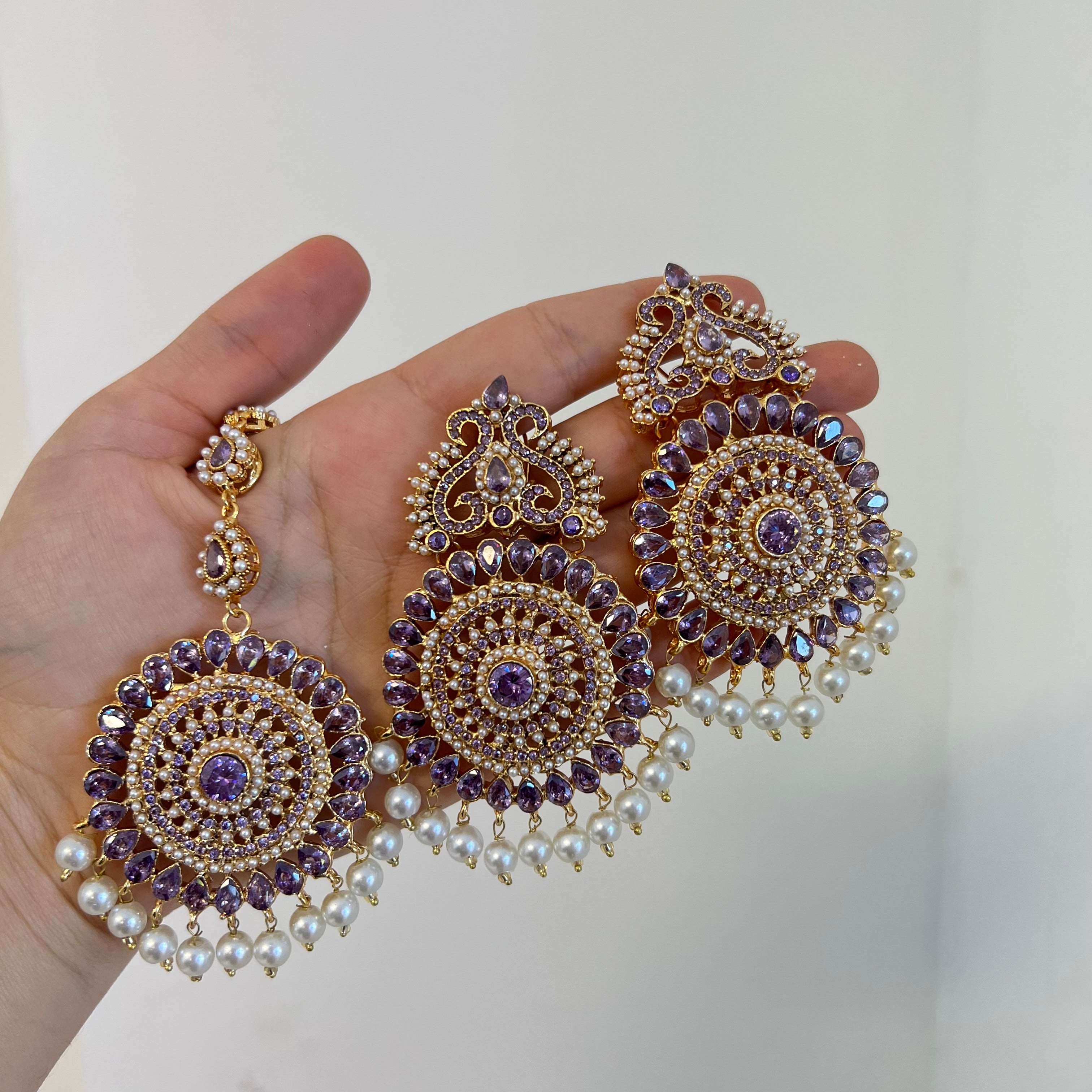 Lyba Earrings & Tikka Purple