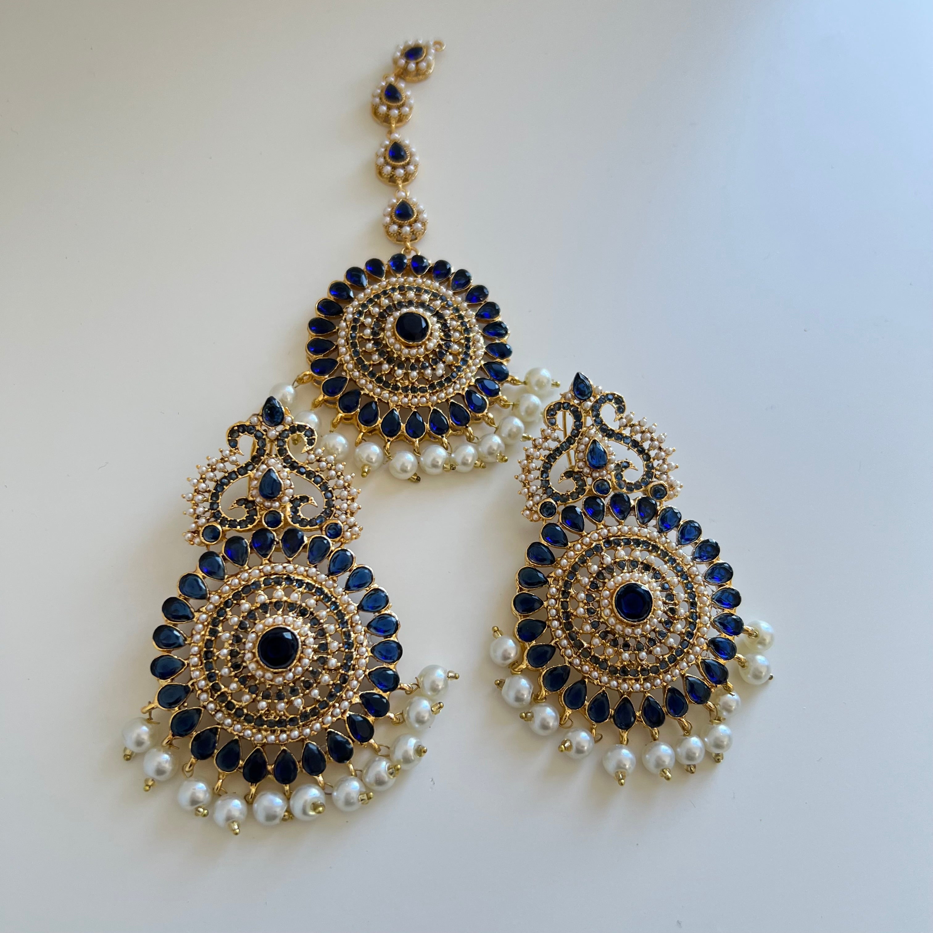 Lyba Earrings & Tikka Navy Blue
