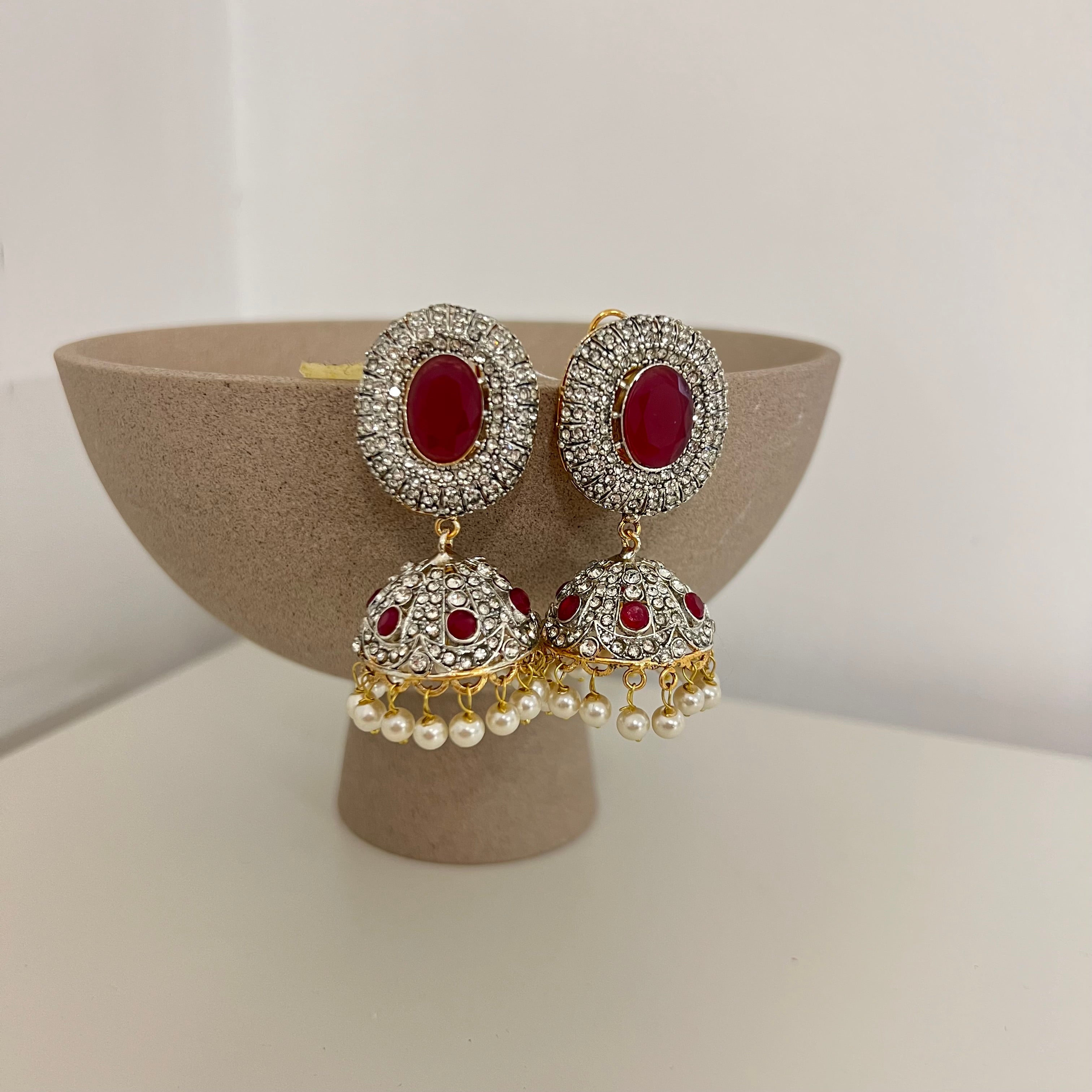 Sahar Jhumki Earrings Hot Pink