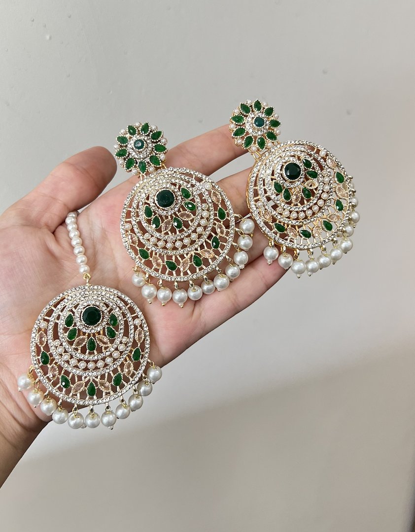 Elegant Maroon Stone Jewelry Set with Earrings & Tikka (DZ16766) main image 1