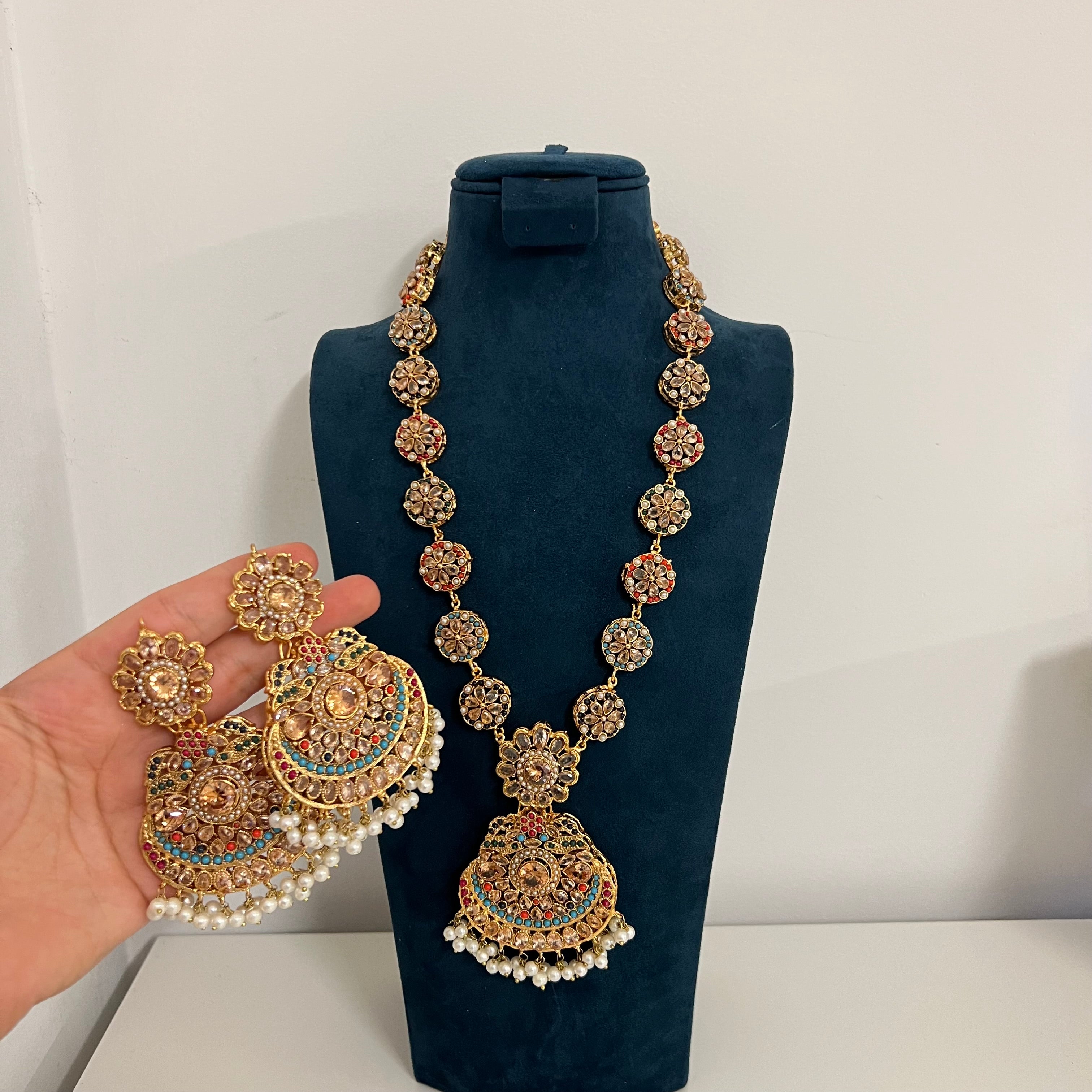 Dholak Long Necklace Set Gold