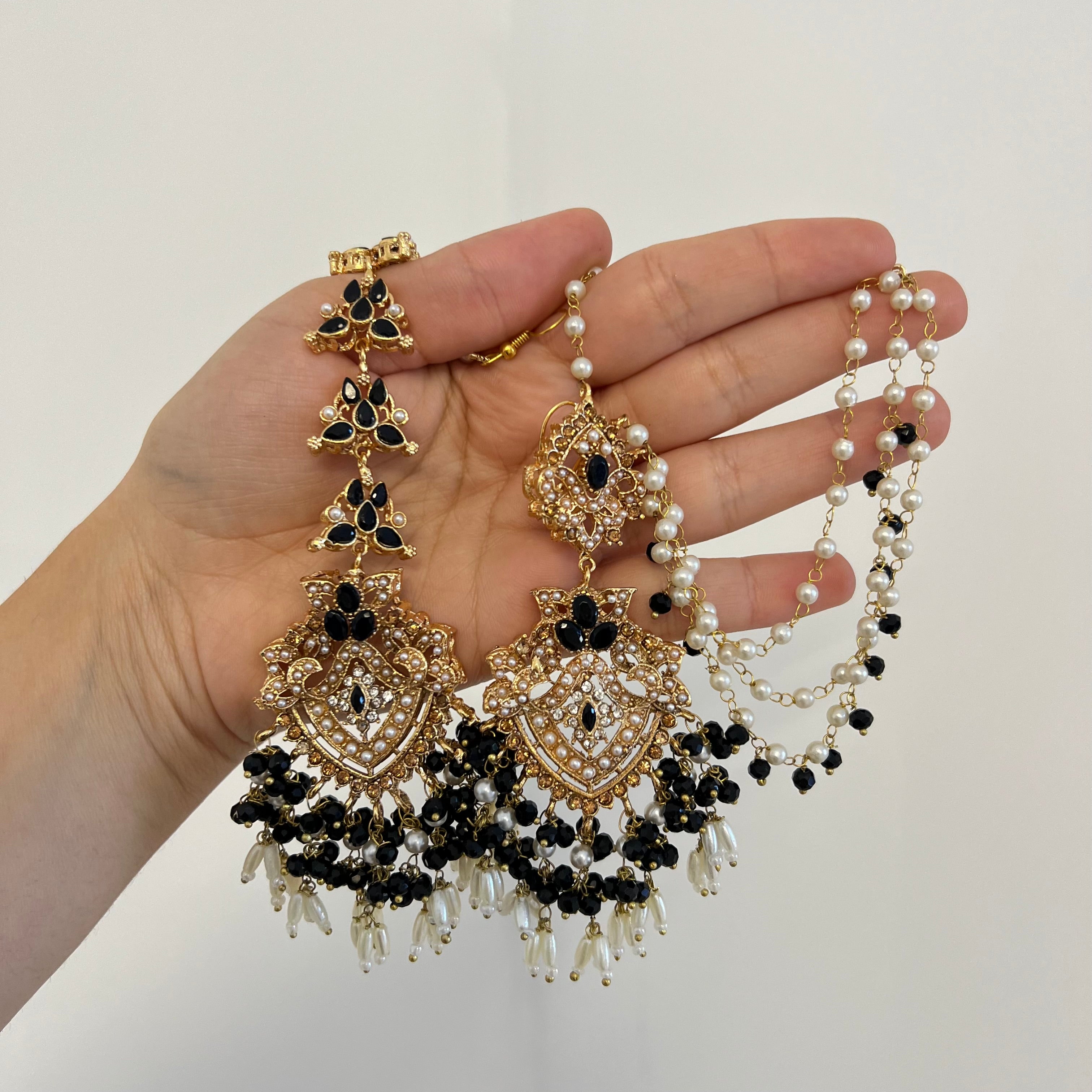 Sarah Earrings & Tikka Black