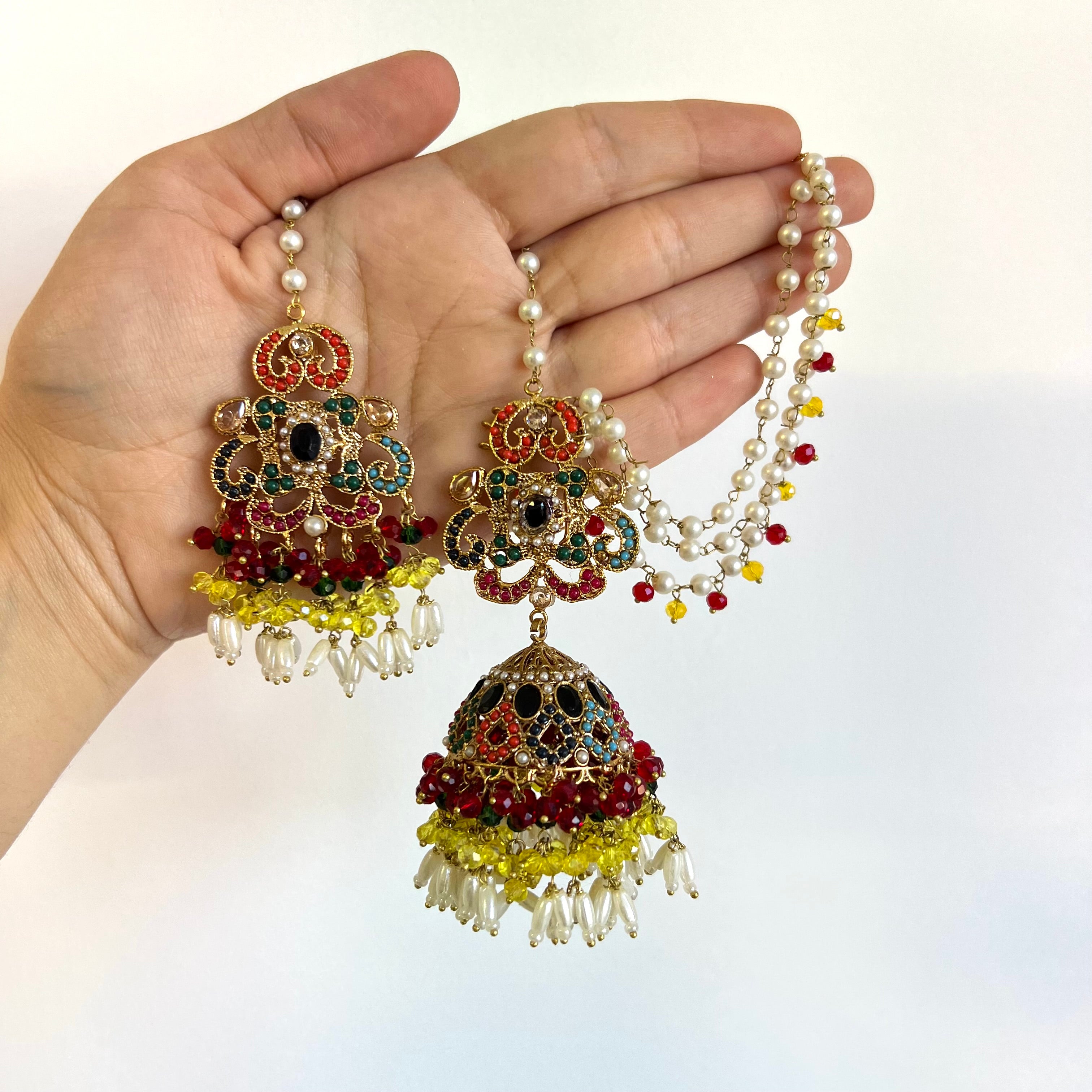 Zuni Earrings & Tikka Yellow/Red