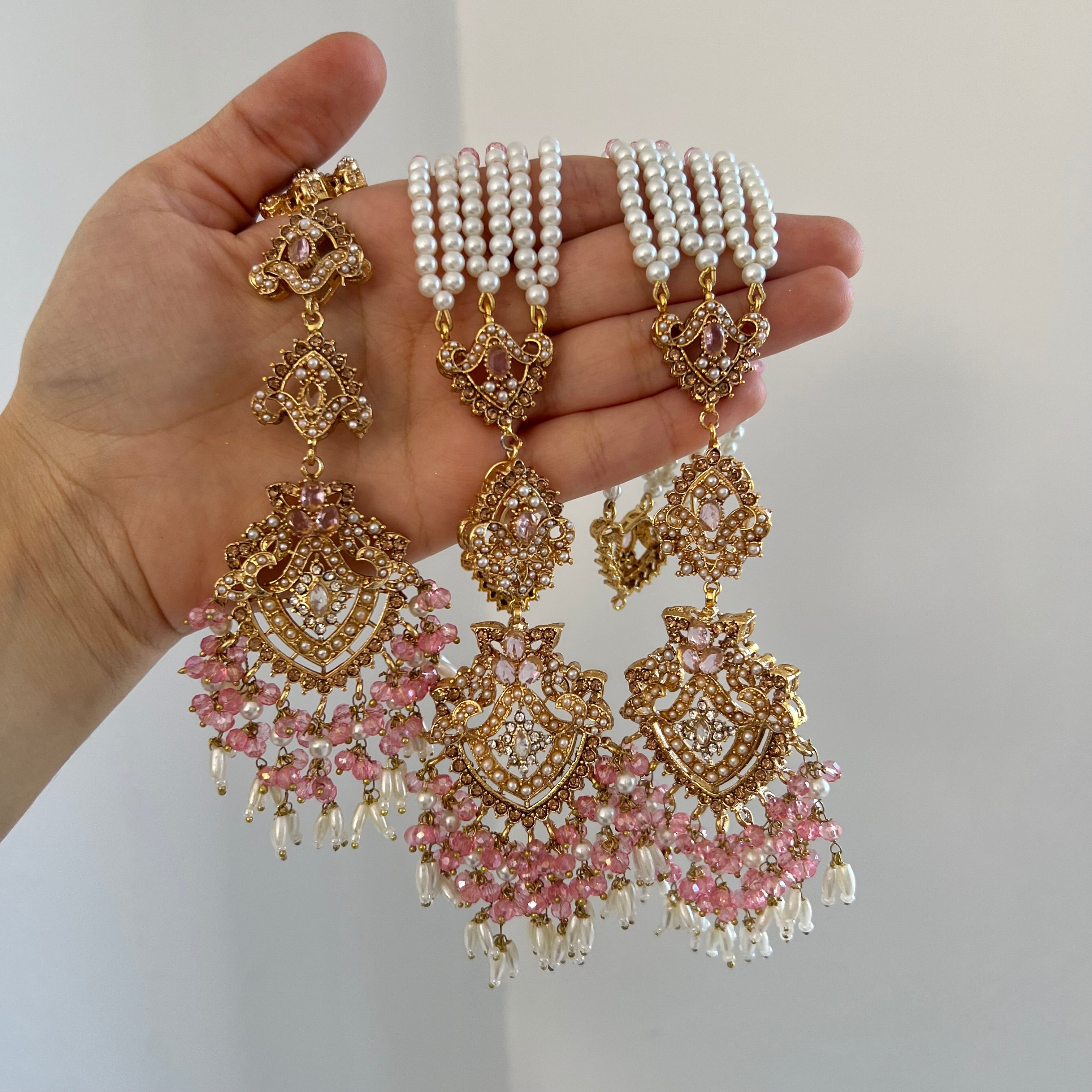 Sureya Earrings & Tikka Pink