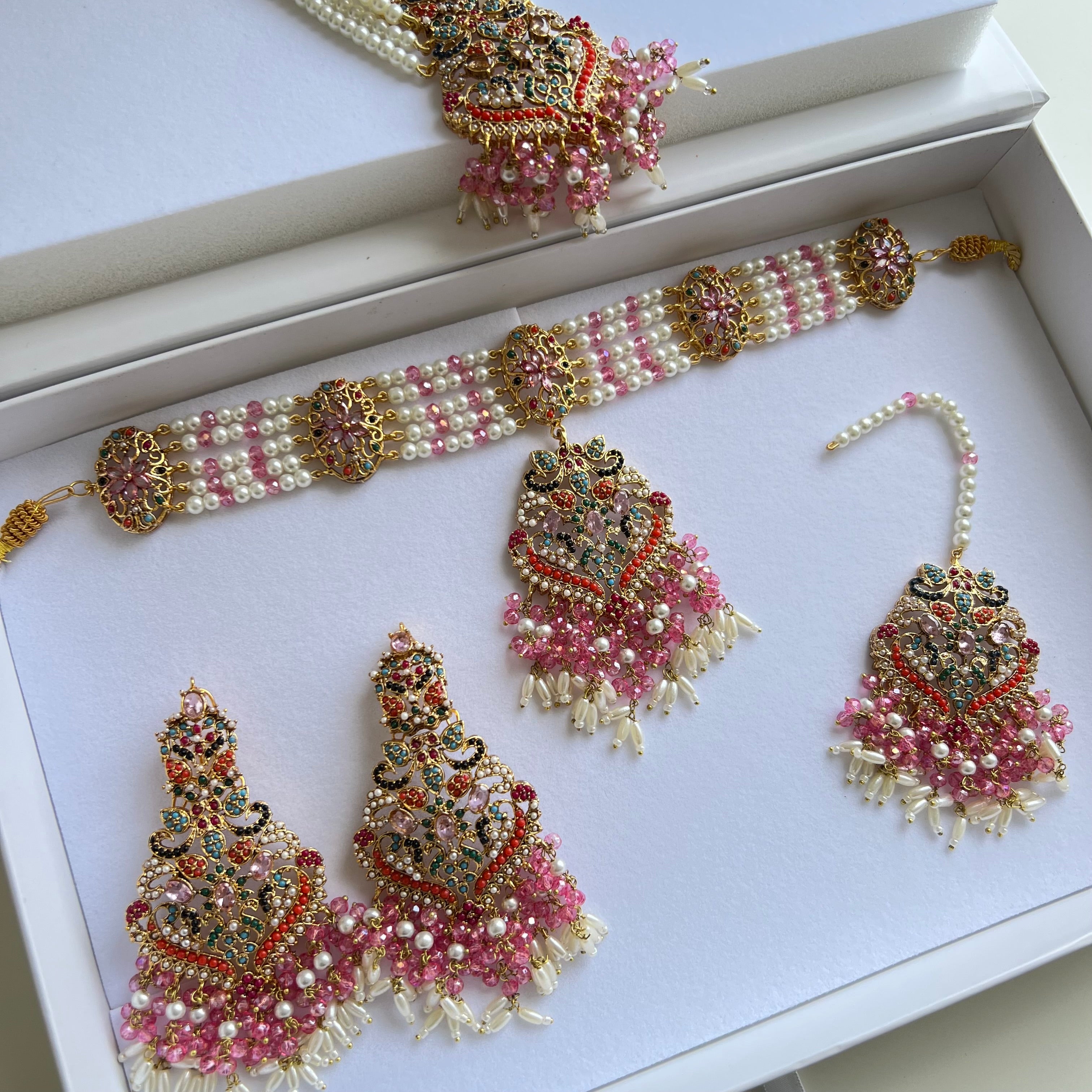 Anam Double Necklace Set Pink