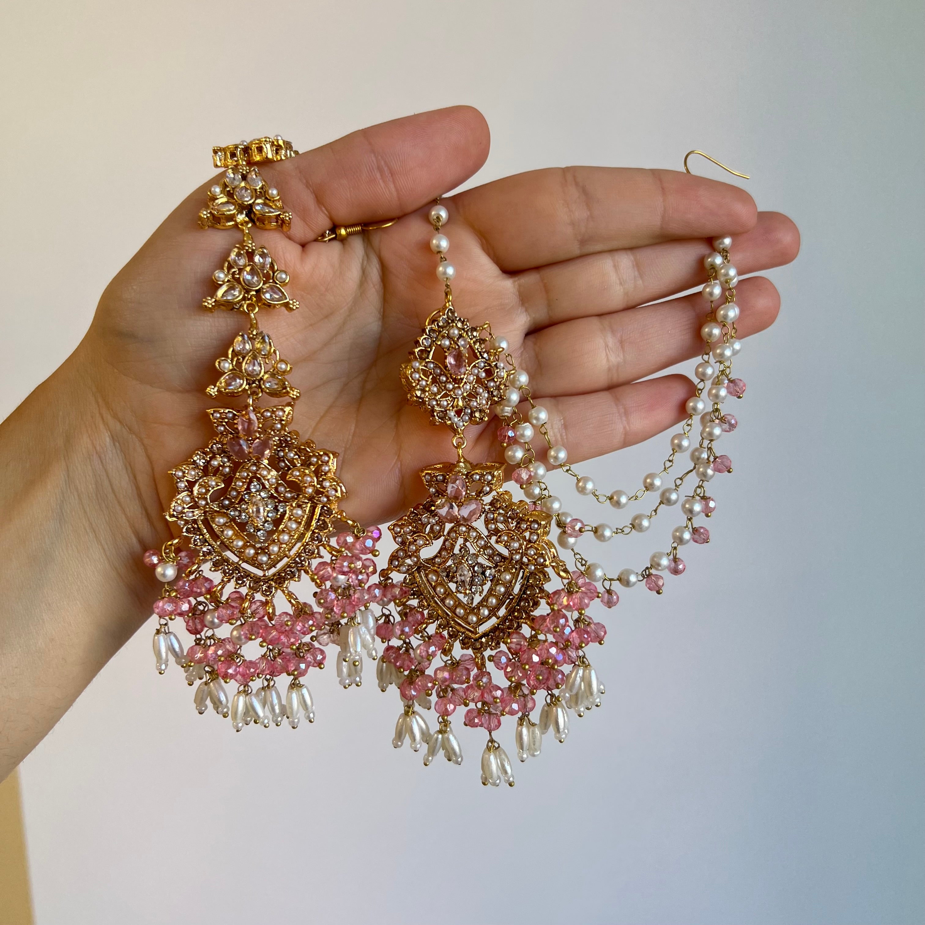 Sarah Earrings & Tikka Pink