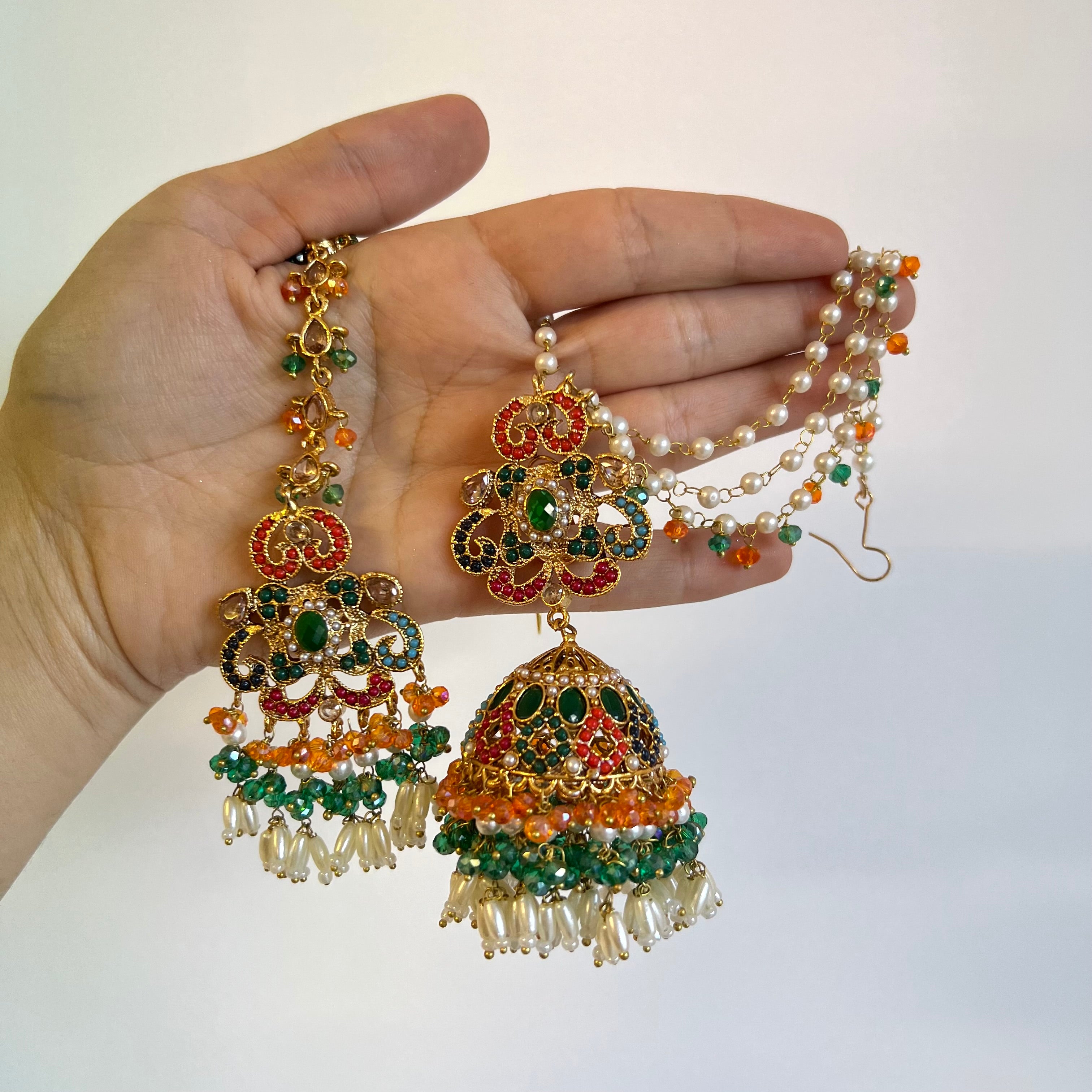 Zuni Earrings & Tikka Green/Orange