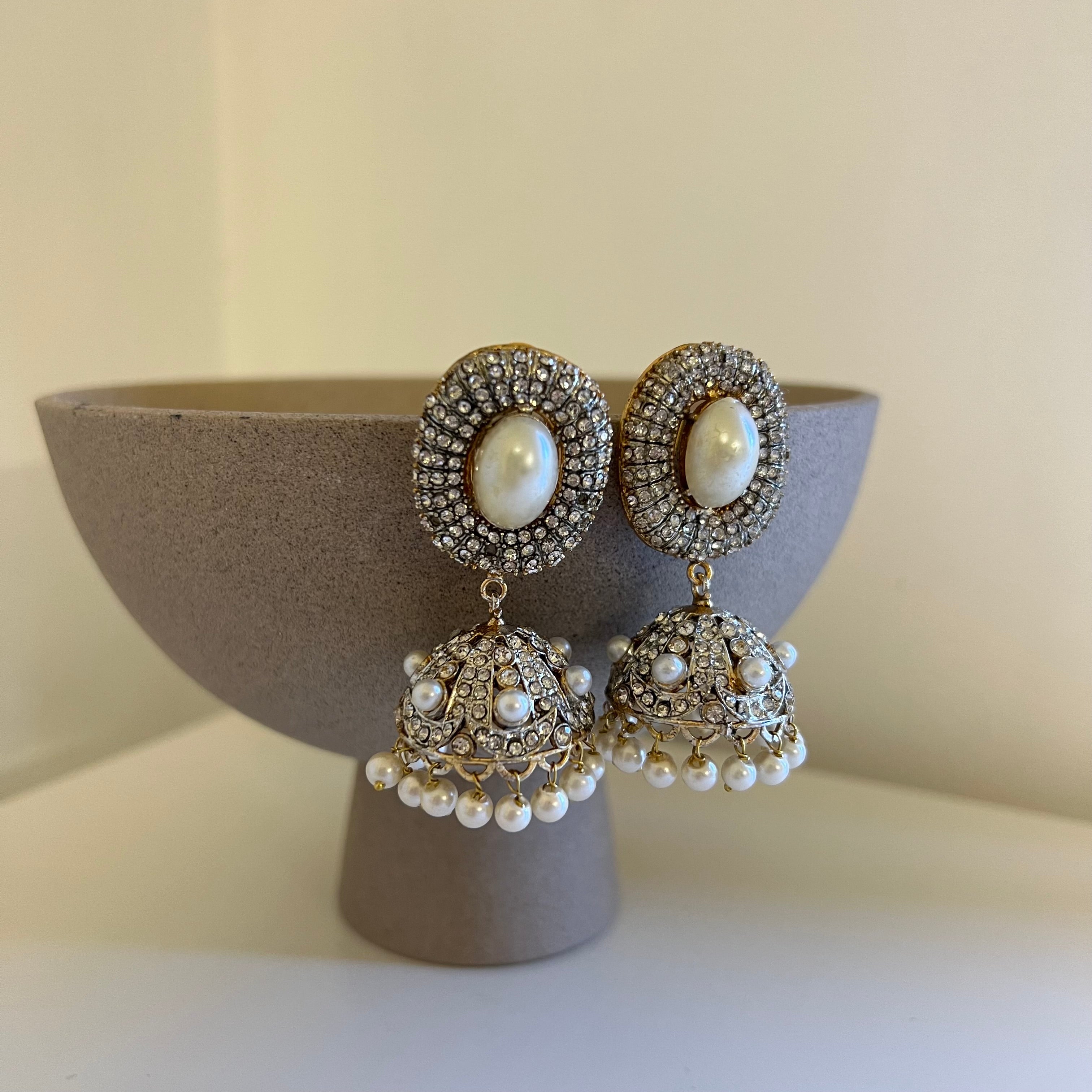 Sahar Jhumki Earrings White