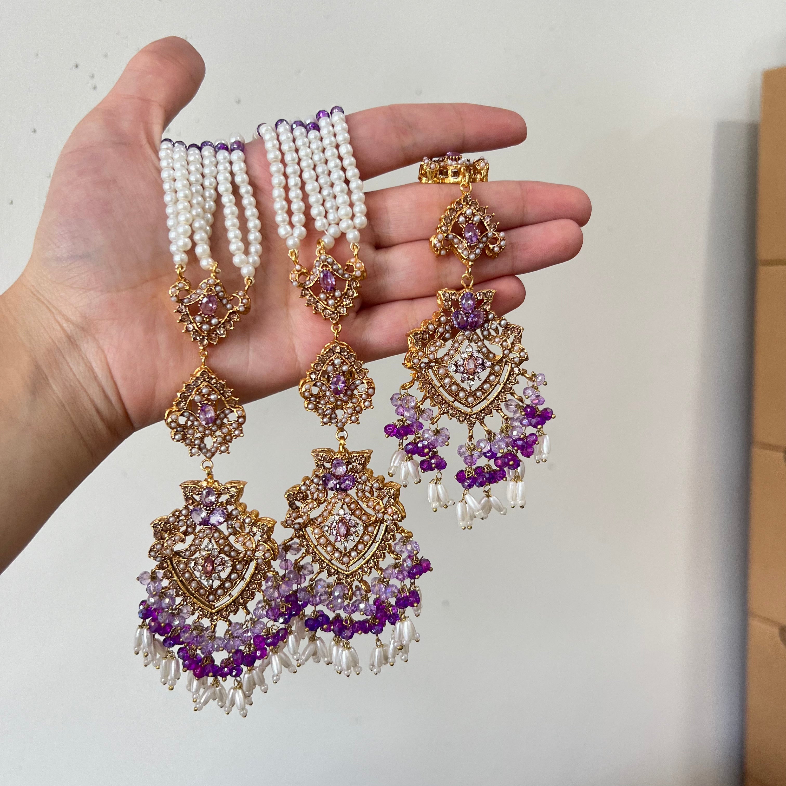 Sureya Earrings & Tikka Purple