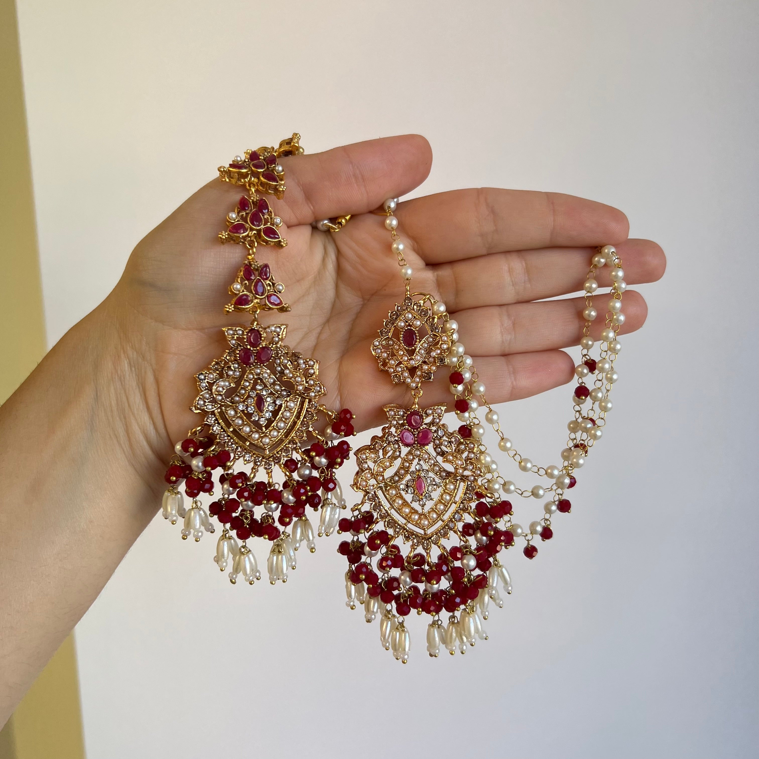 Sarah Earrings & Tikka Red