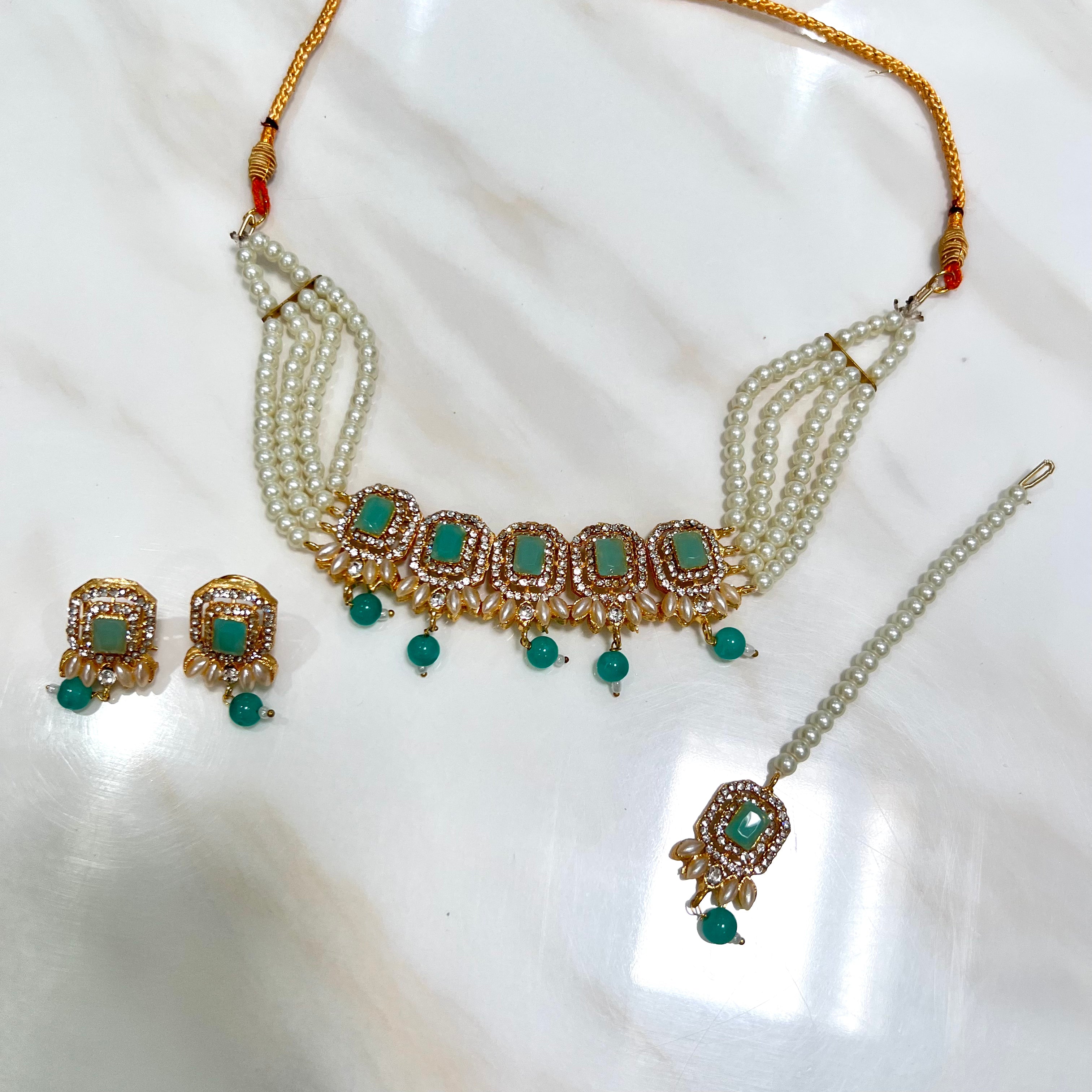 Nazia Choker Set Aqua