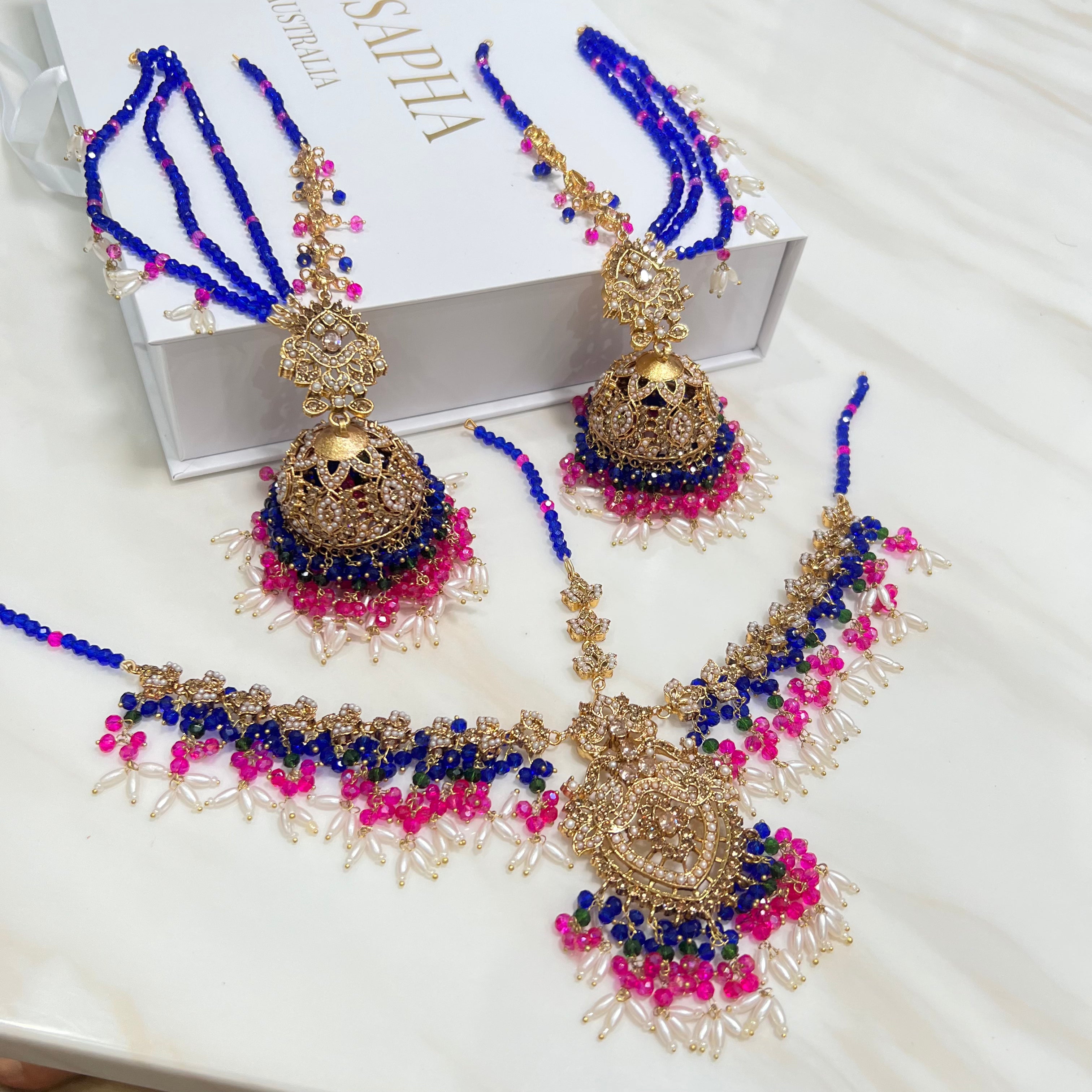 Zisha Earring & Mathapatti Purple/Navy