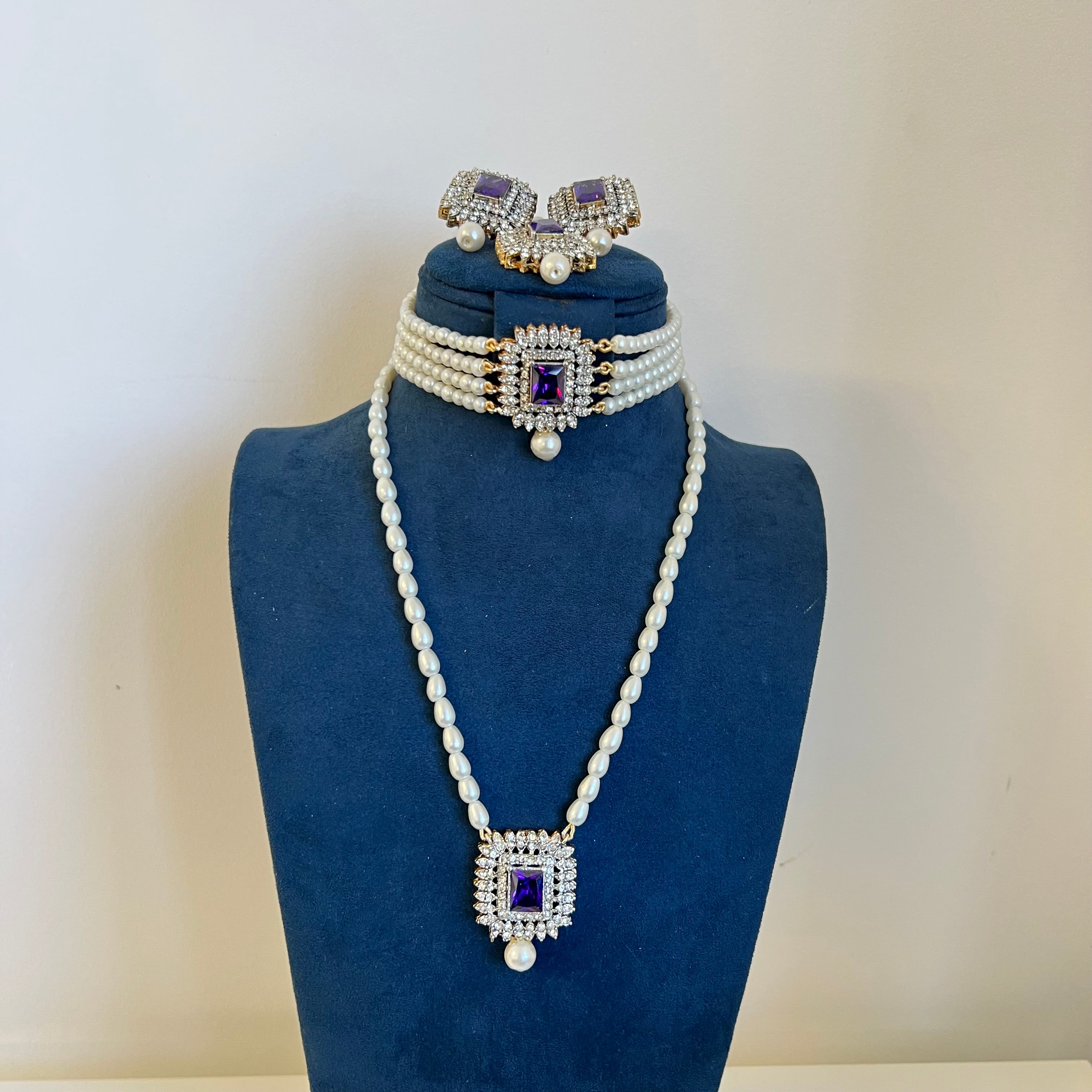 Zoha Double Necklace Set Purple