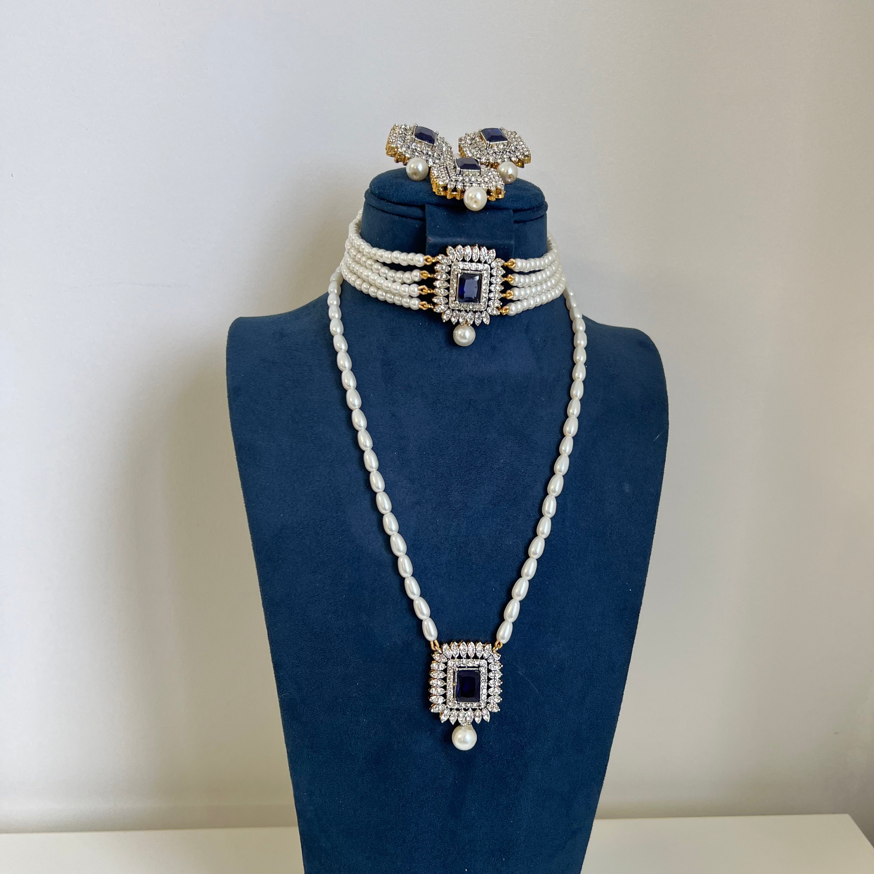 Zoha Double Necklace Set Navy Blue