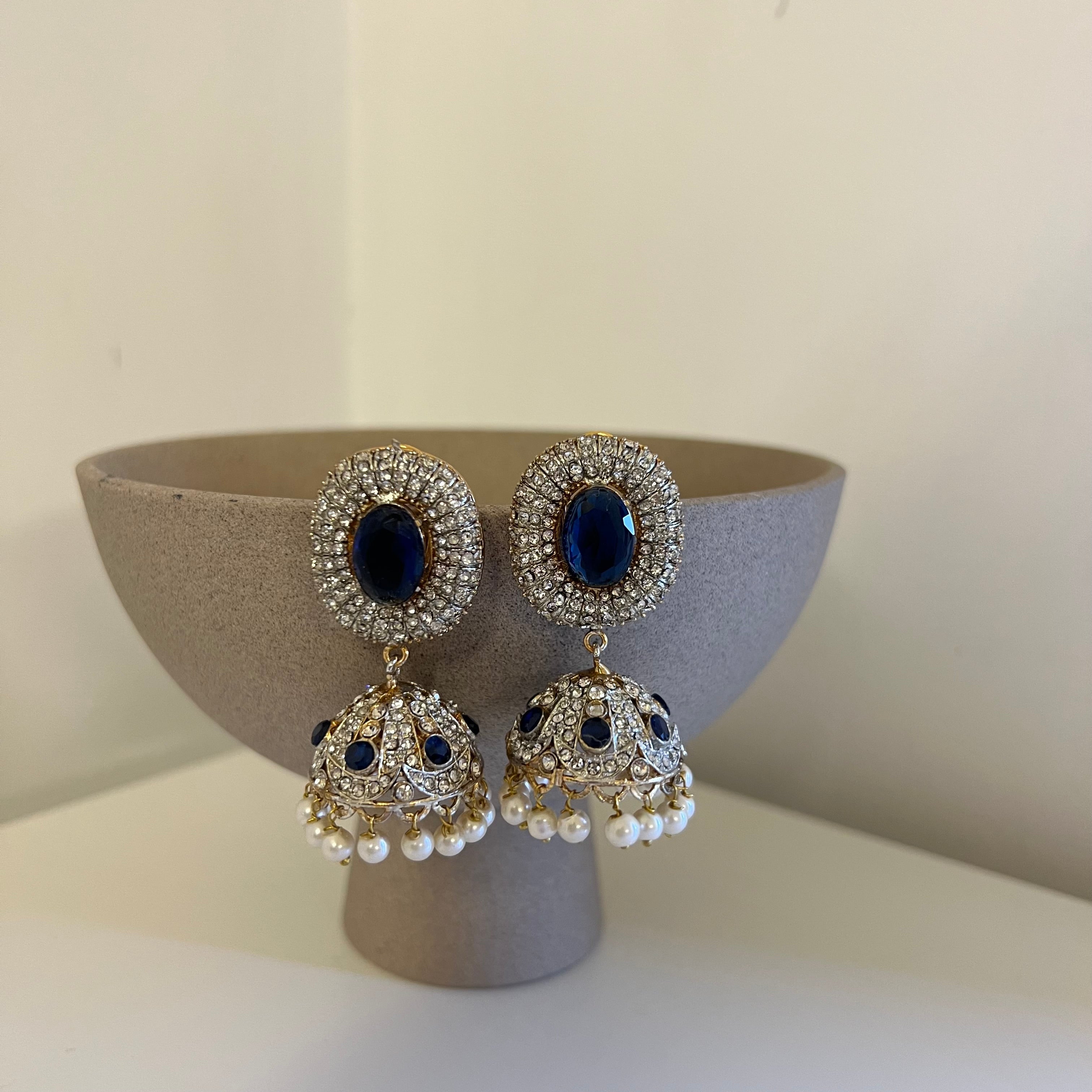 Sahar Jhumki Earrings Navy