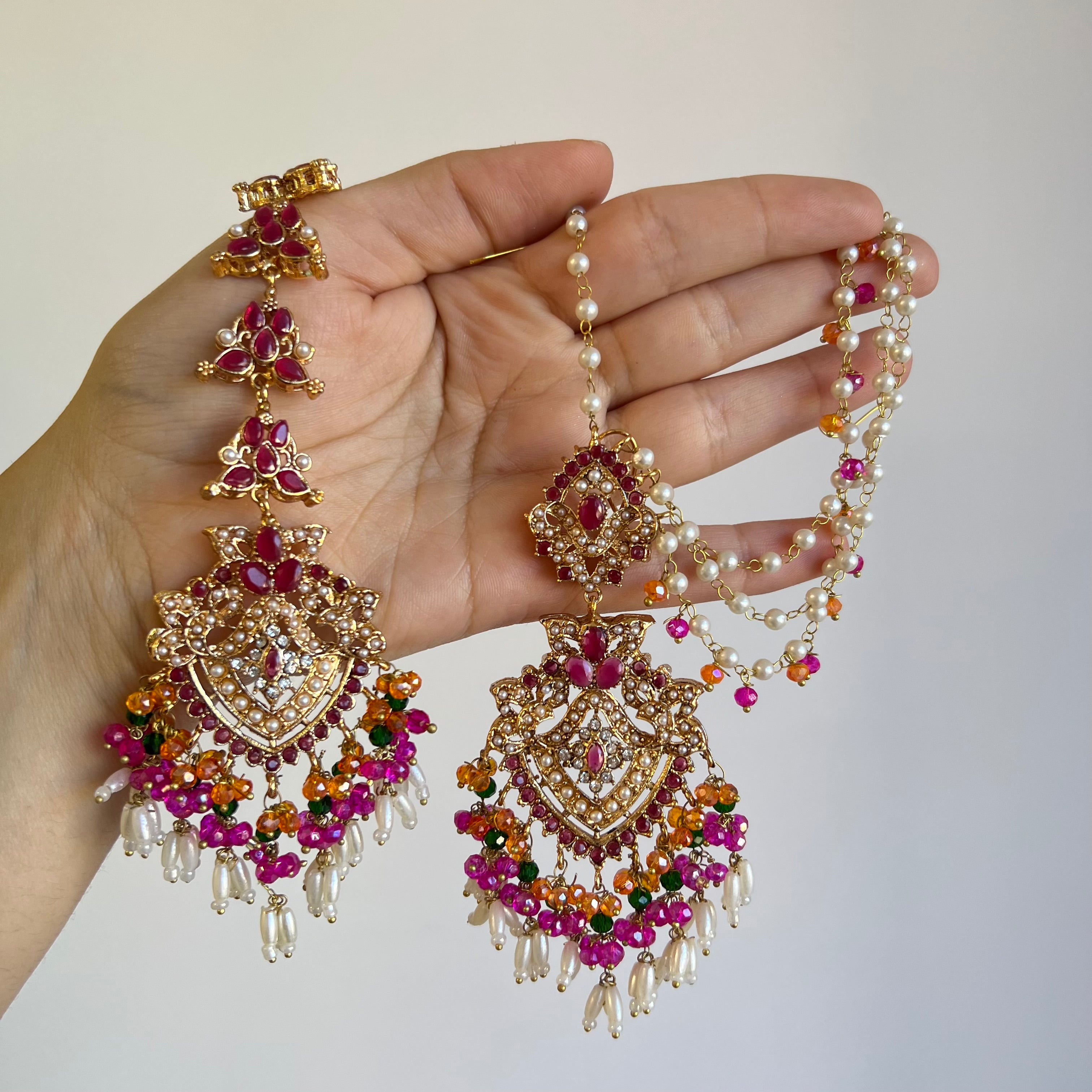 Sarah Earrings & Tikka Pink/Orange