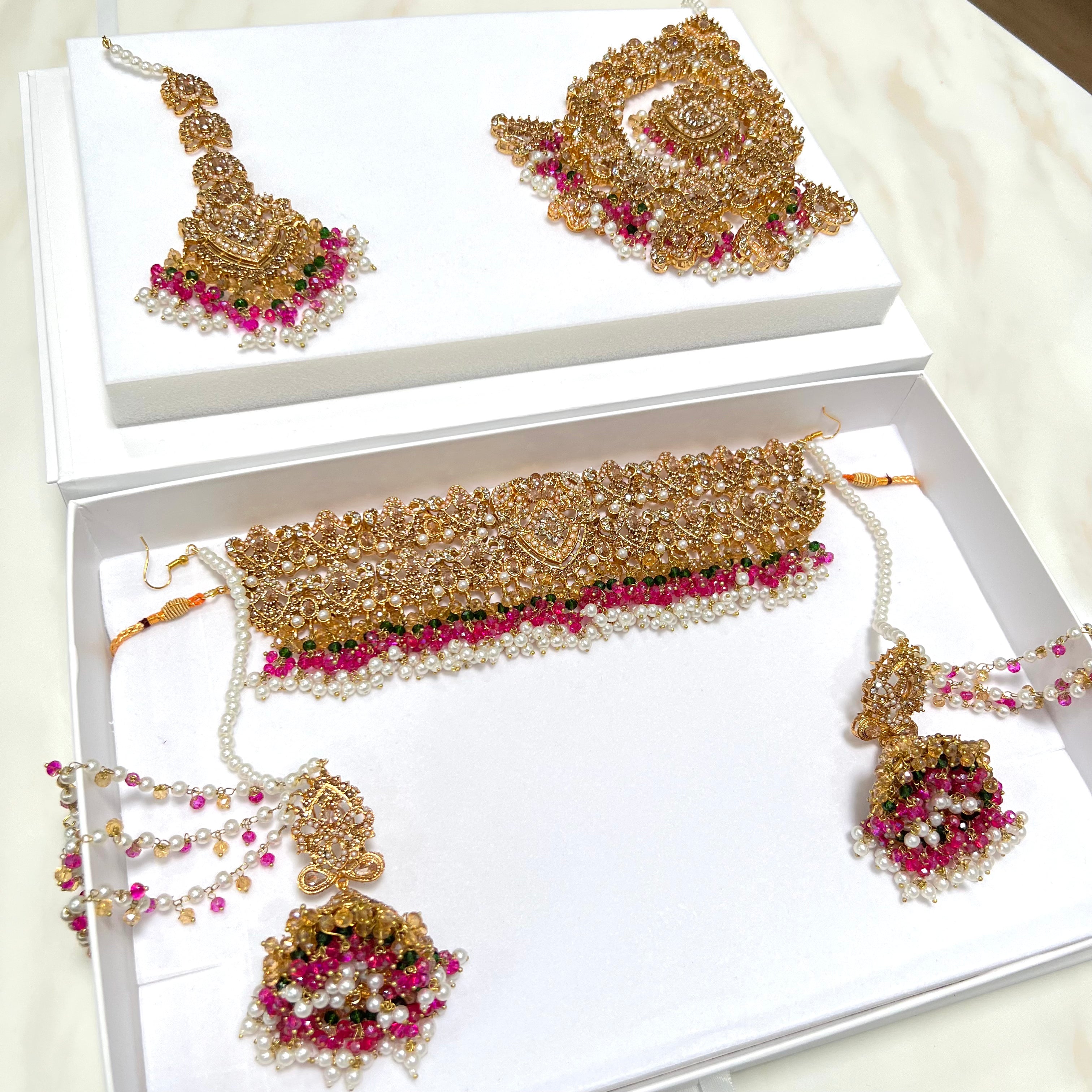 Isha Choker Set Pink & Gold