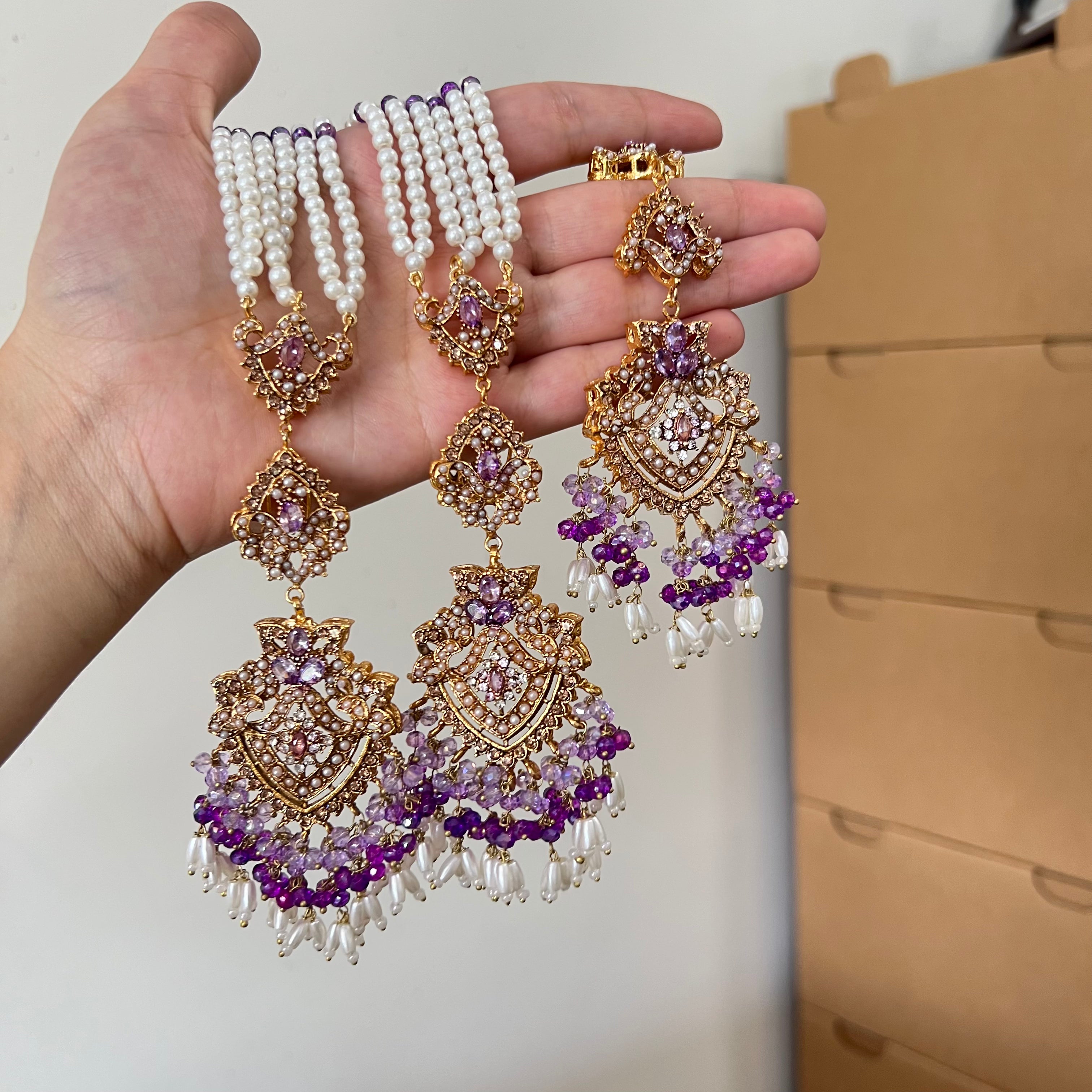 Sureya Earrings & Tikka Purple