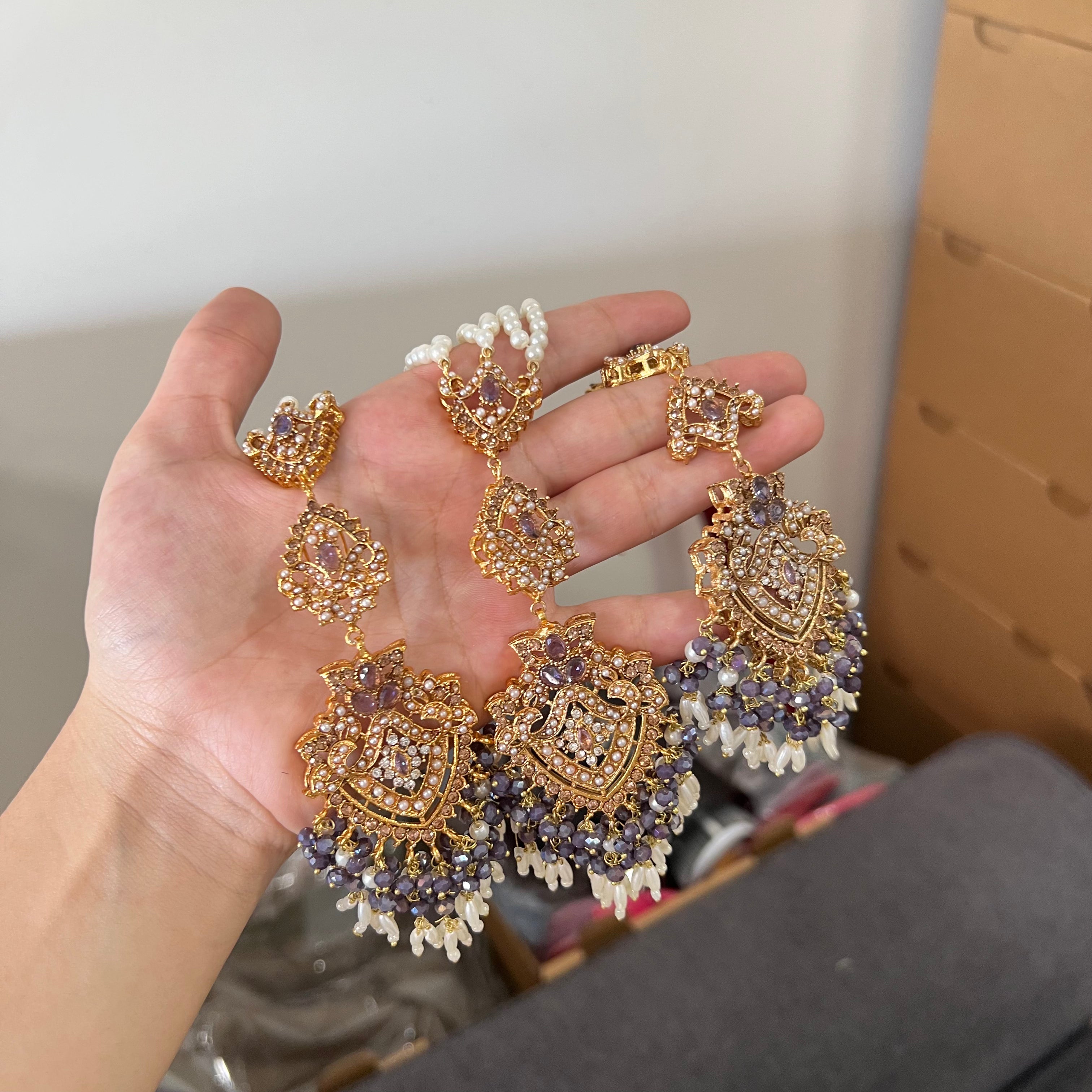 Sureya Earrings & Tikka Dark Purple