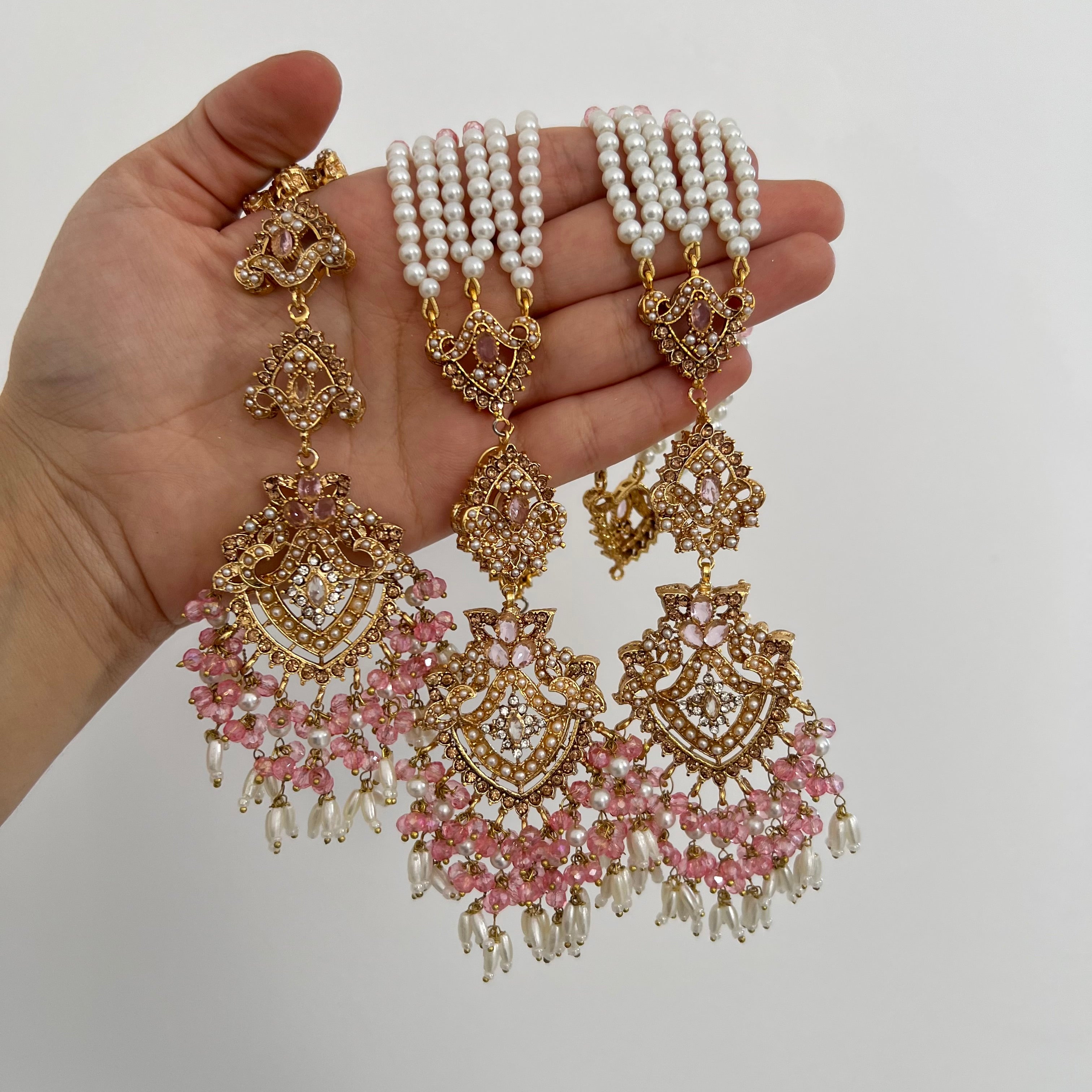 Sureya Earrings & Tikka Pink