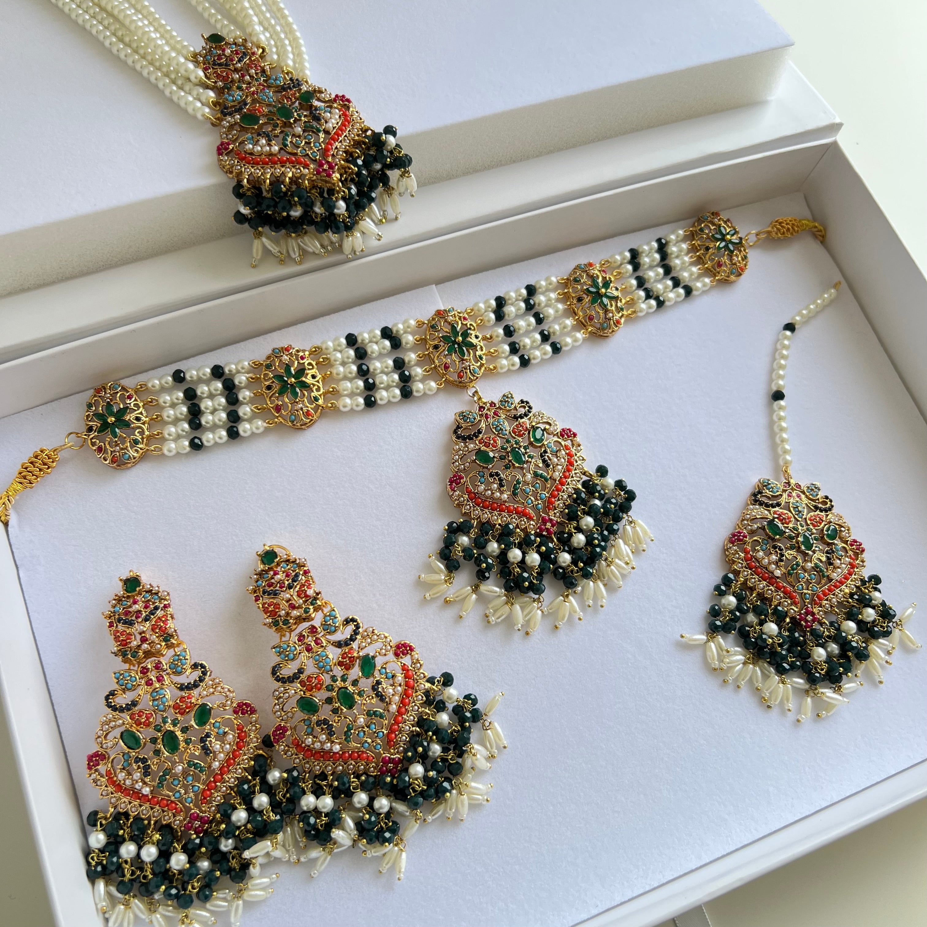 Anam Double Necklace Set Green