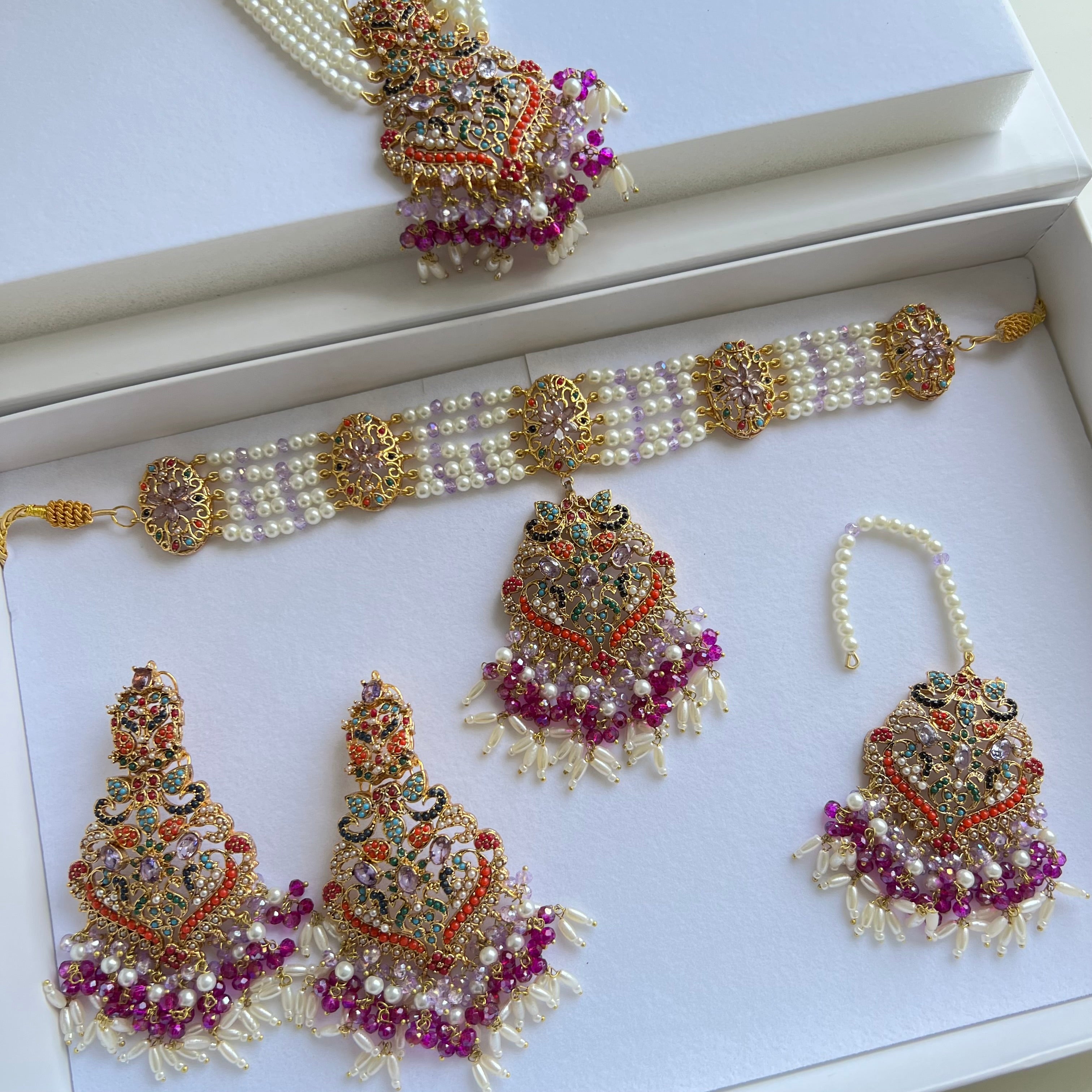 Anam Double Necklace Set Purple