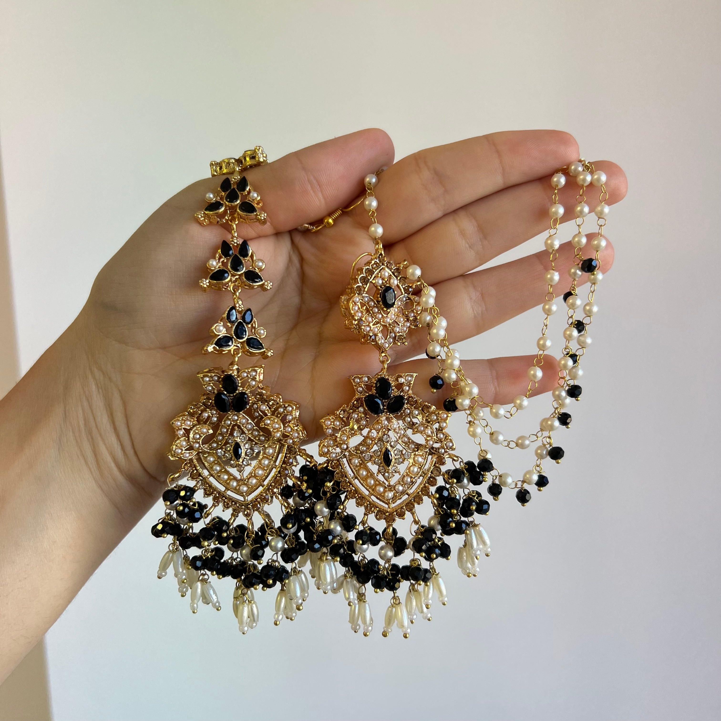 Sarah Earrings & Tikka Black