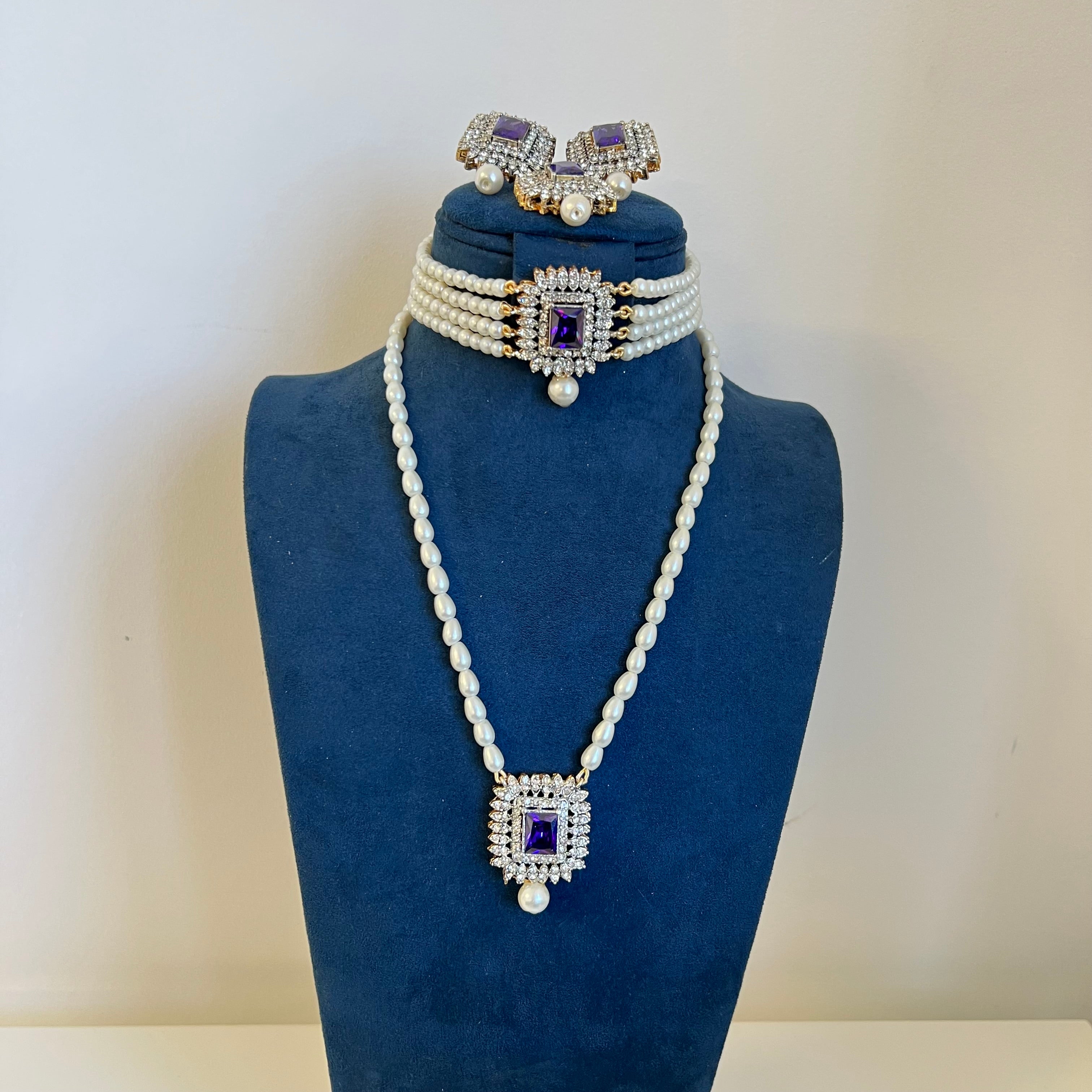 Zoha Double Necklace Set Purple