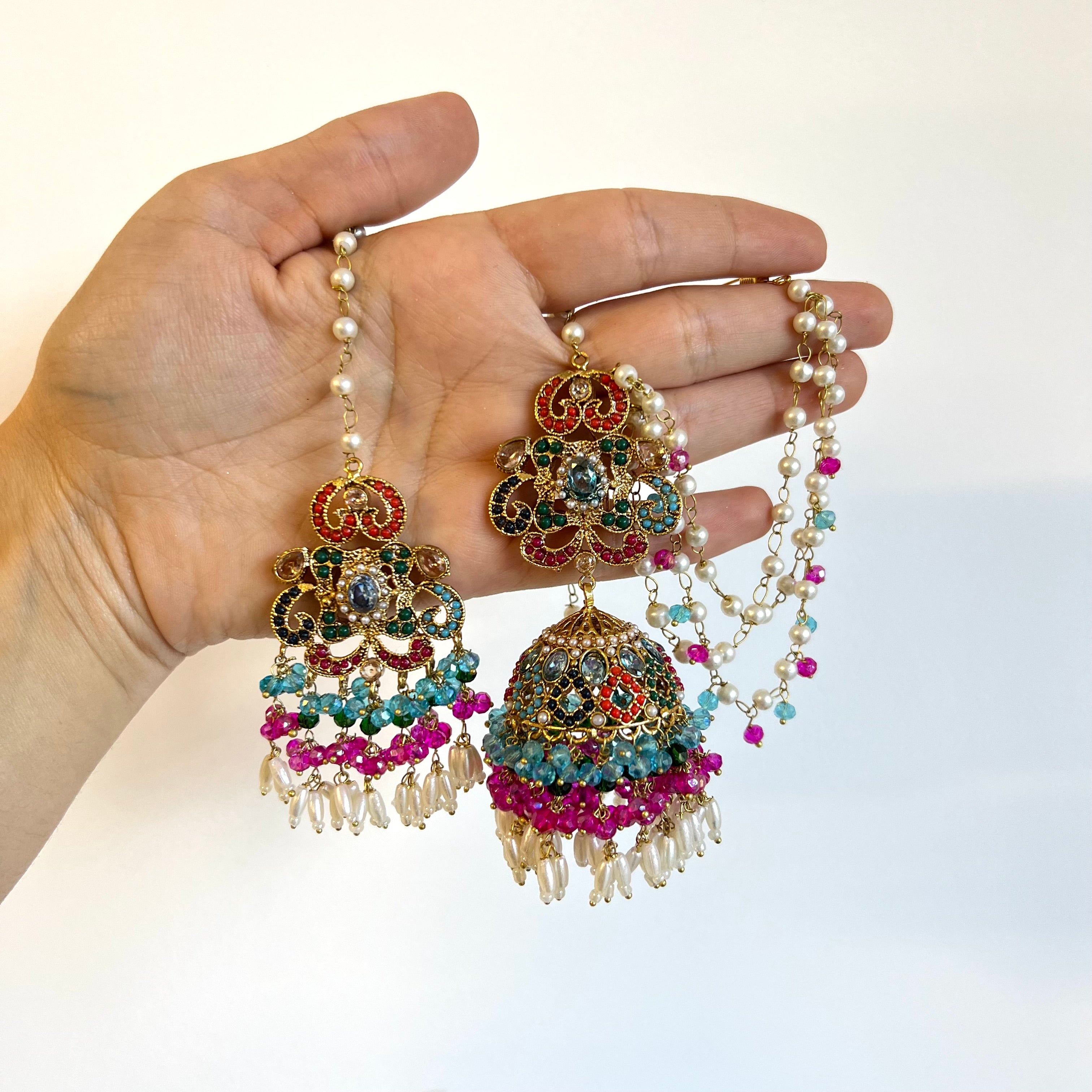 Zuni Earrings & Tikka D-Blue/Pink