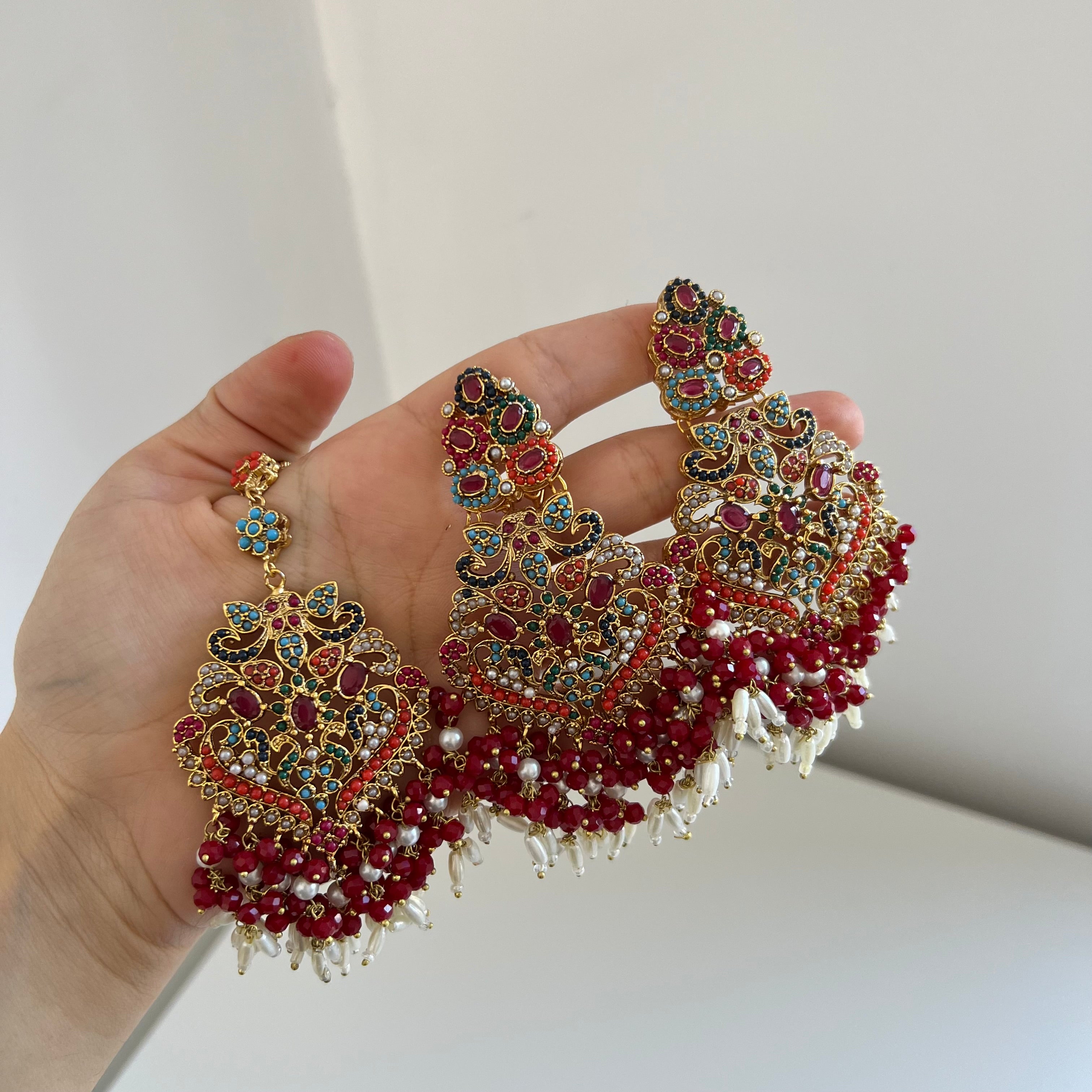 Anam Earring & Tikka Set Red