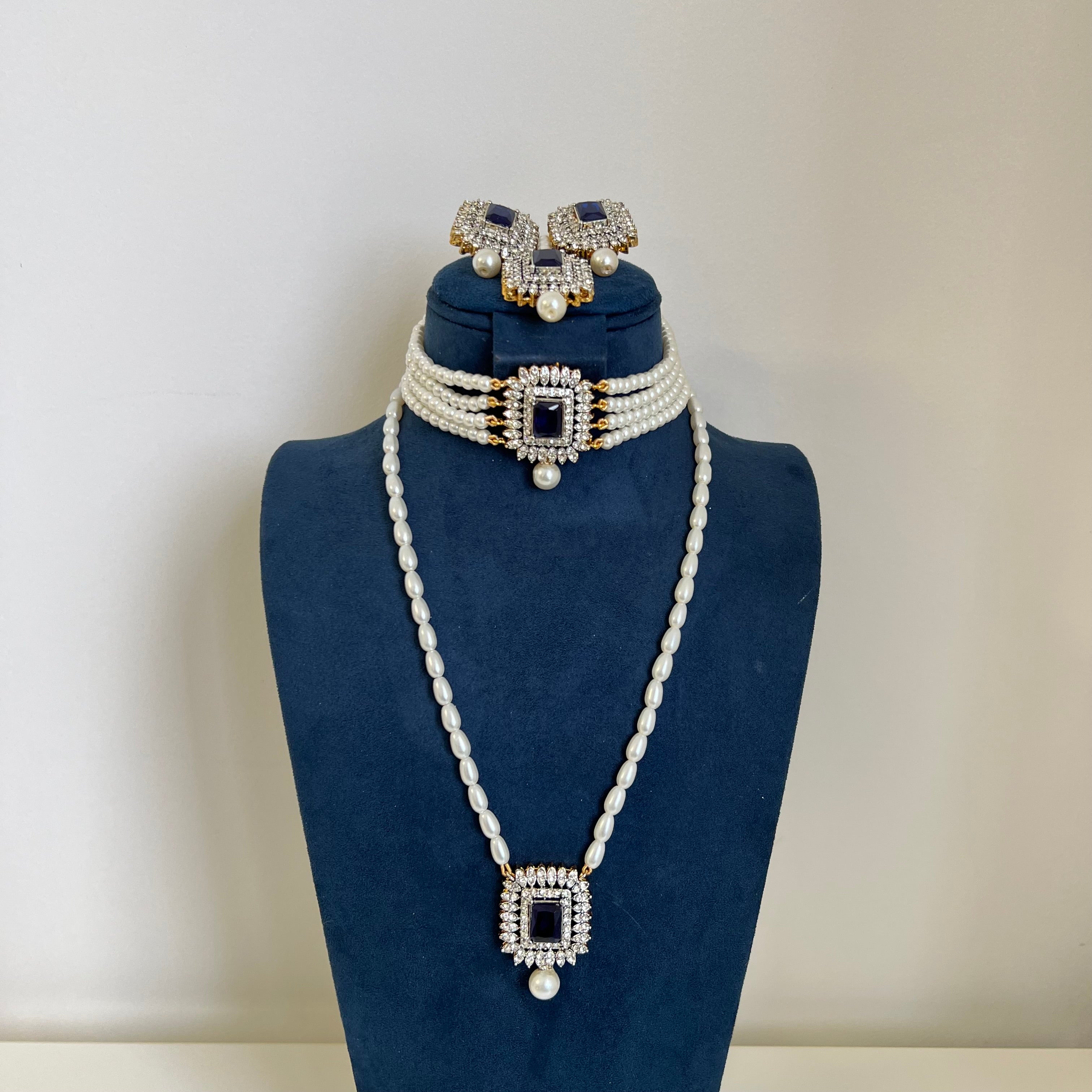 Zoha Double Necklace Set Navy Blue