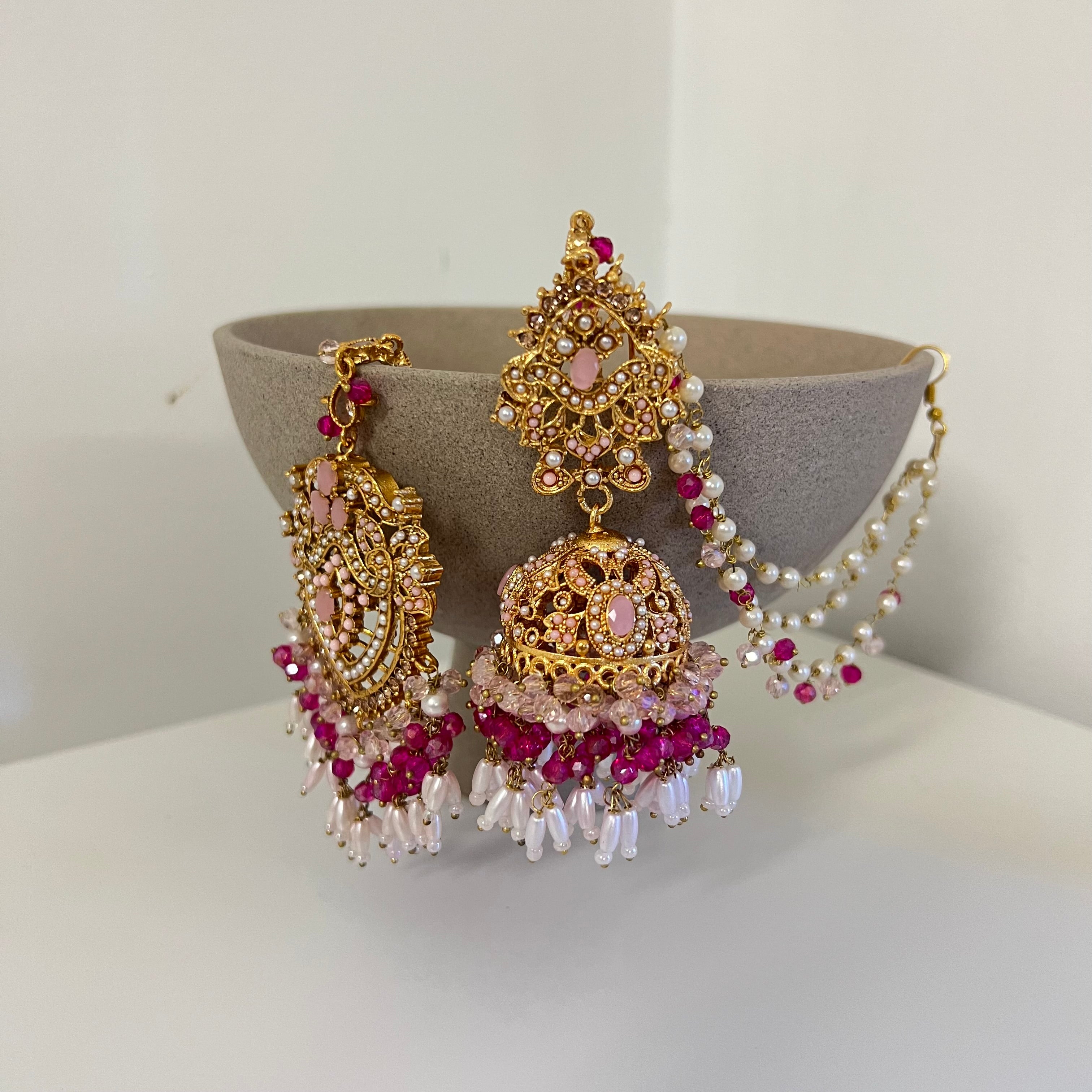 Zuni Earrings & Tikka Pink