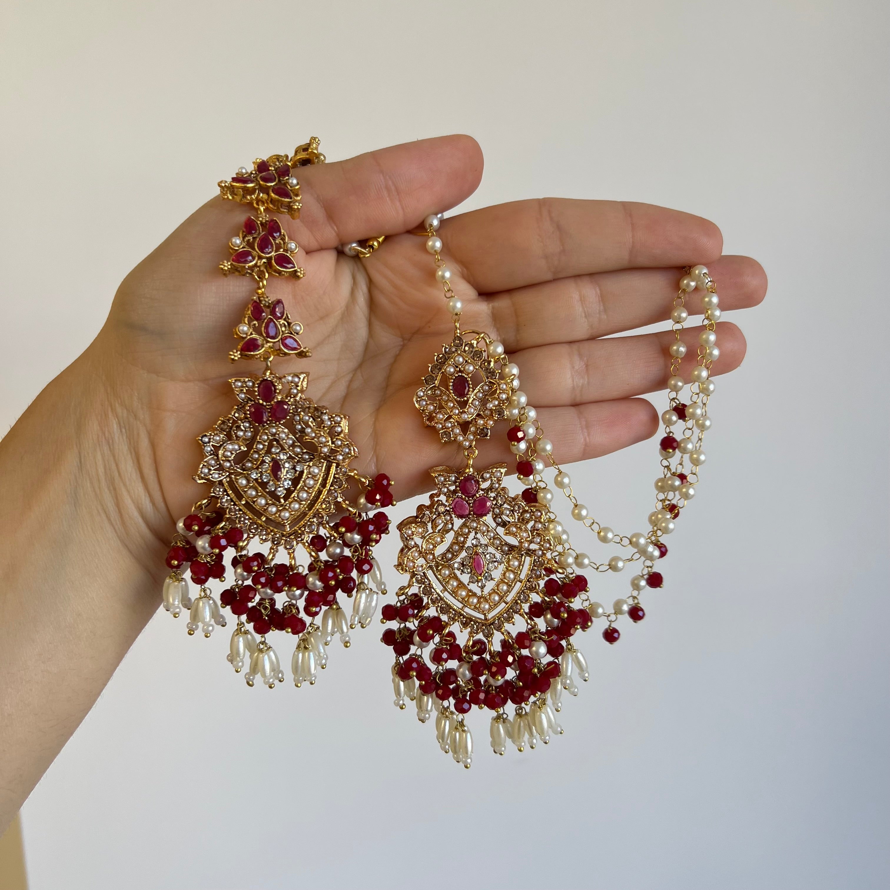 Sarah Earrings & Tikka Red