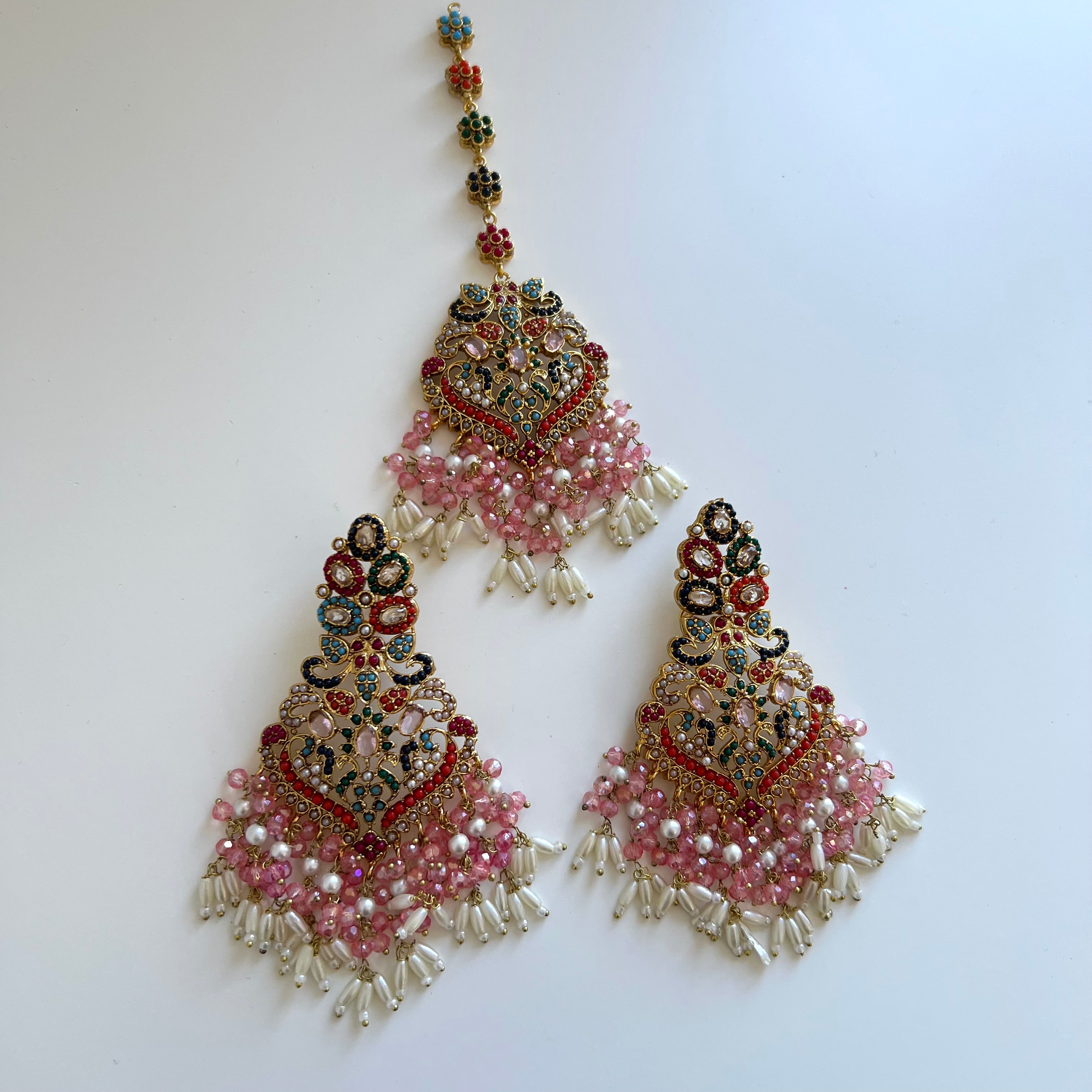 Anam Earring & Tikka Set Pink