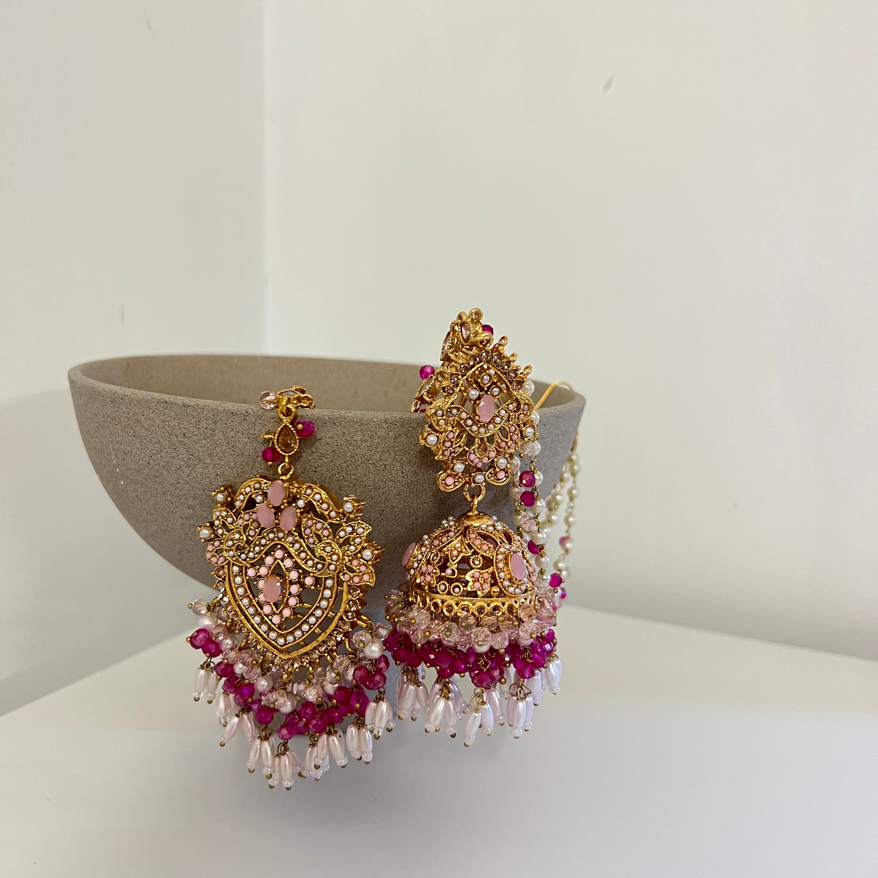 Zuni Earrings & Tikka Pink