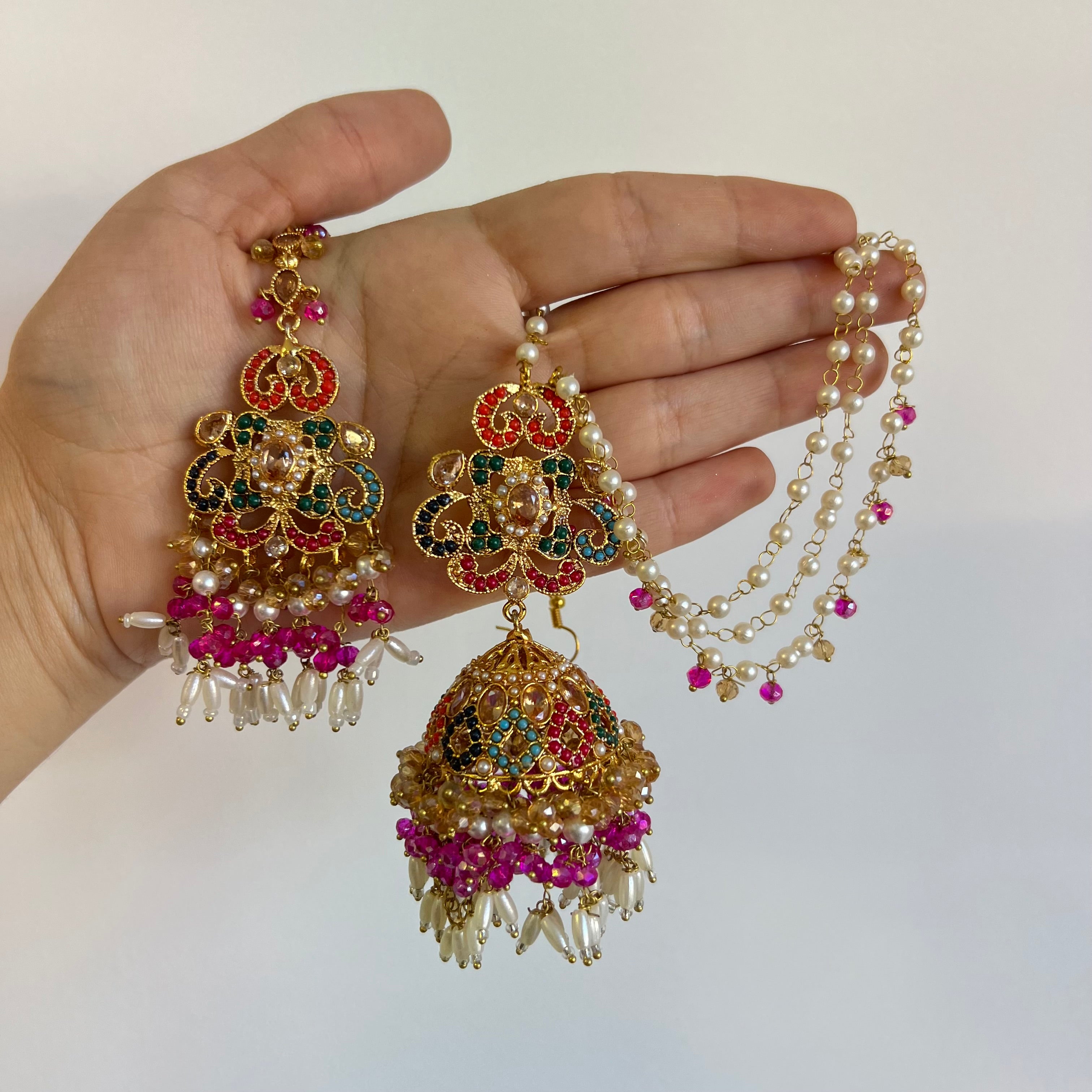 Zuni Earrings & Tikka Gold/Pink