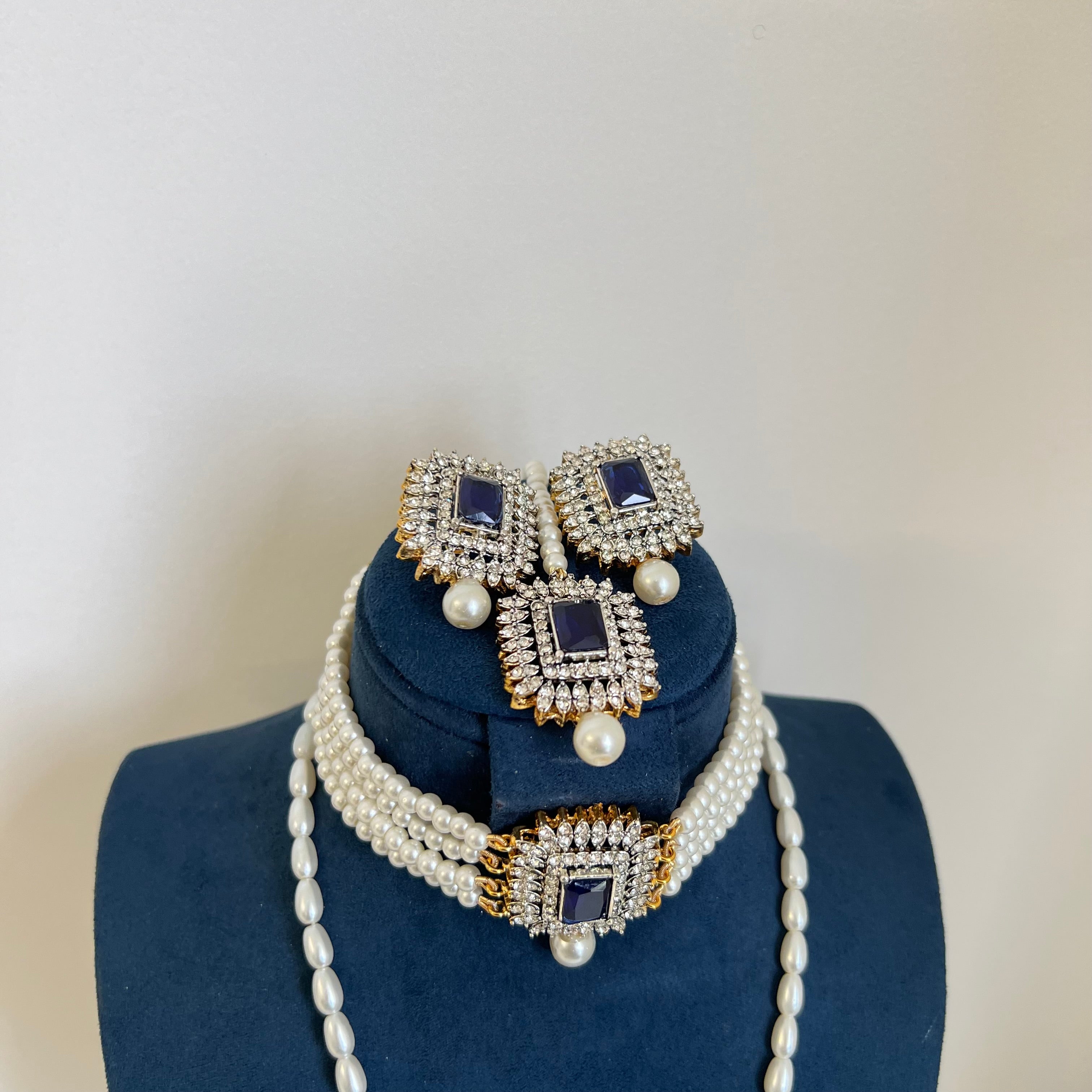 Zoha Double Necklace Set Navy Blue