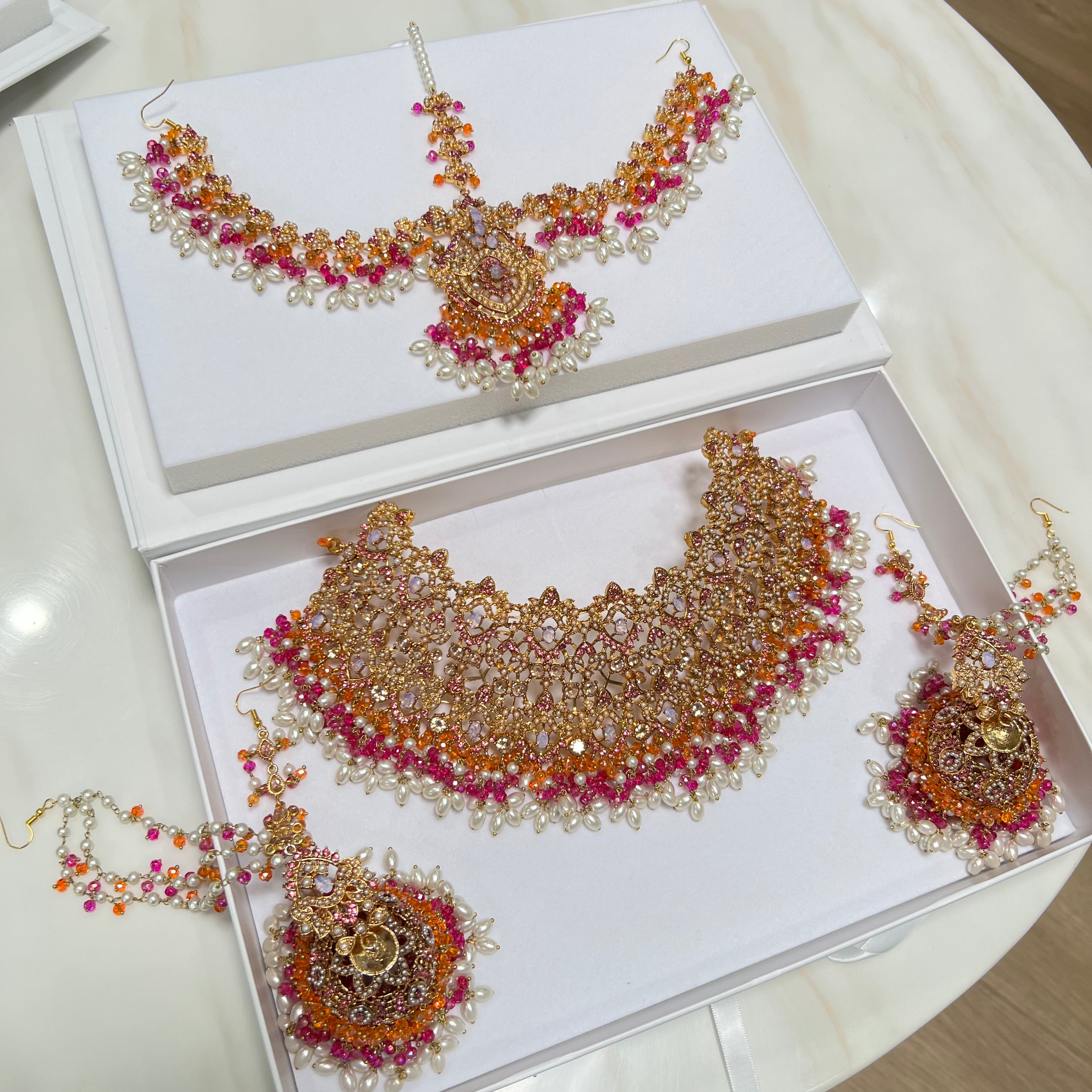 Ella Collar Necklace Set Pink/Orange