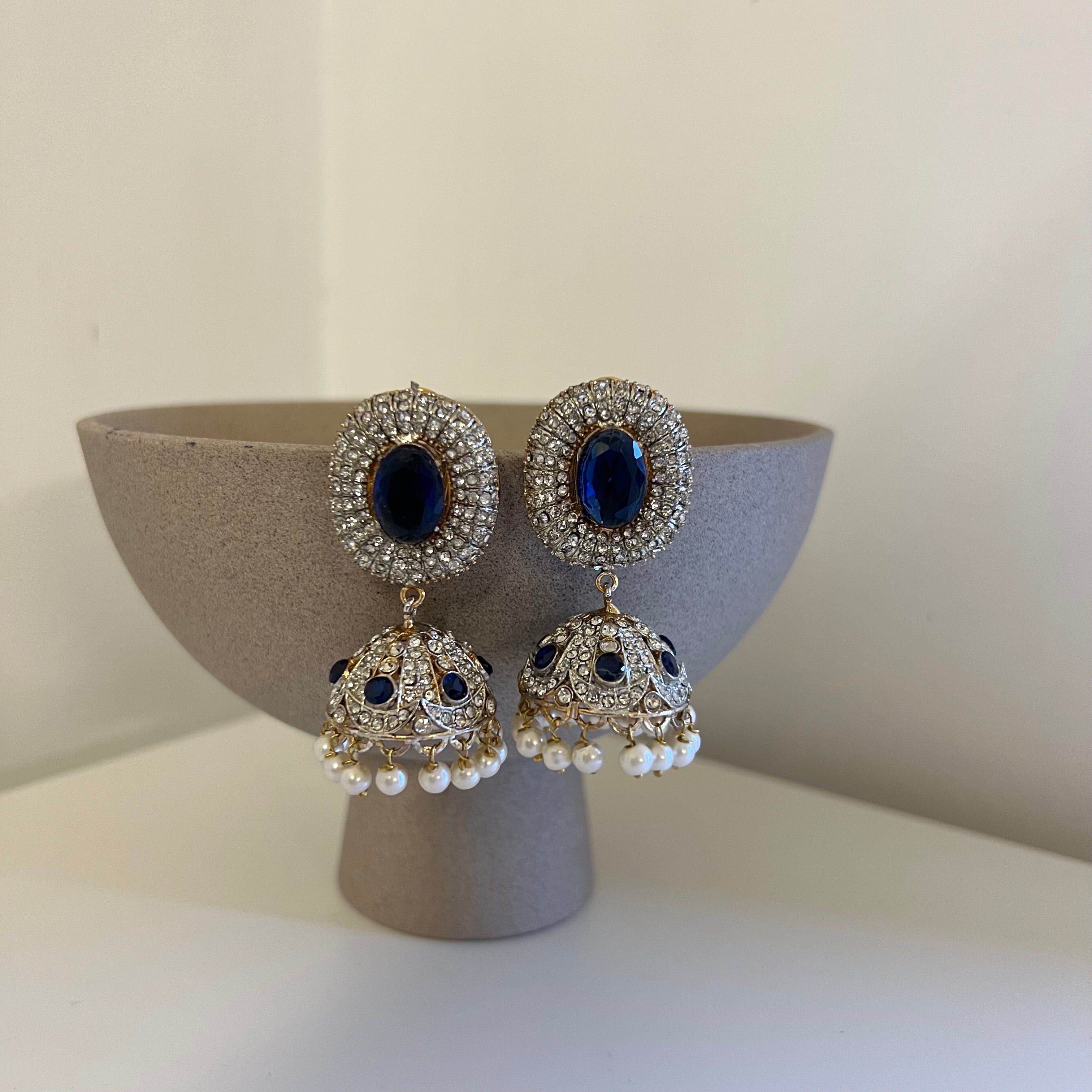 Sahar Jhumki Earrings Navy