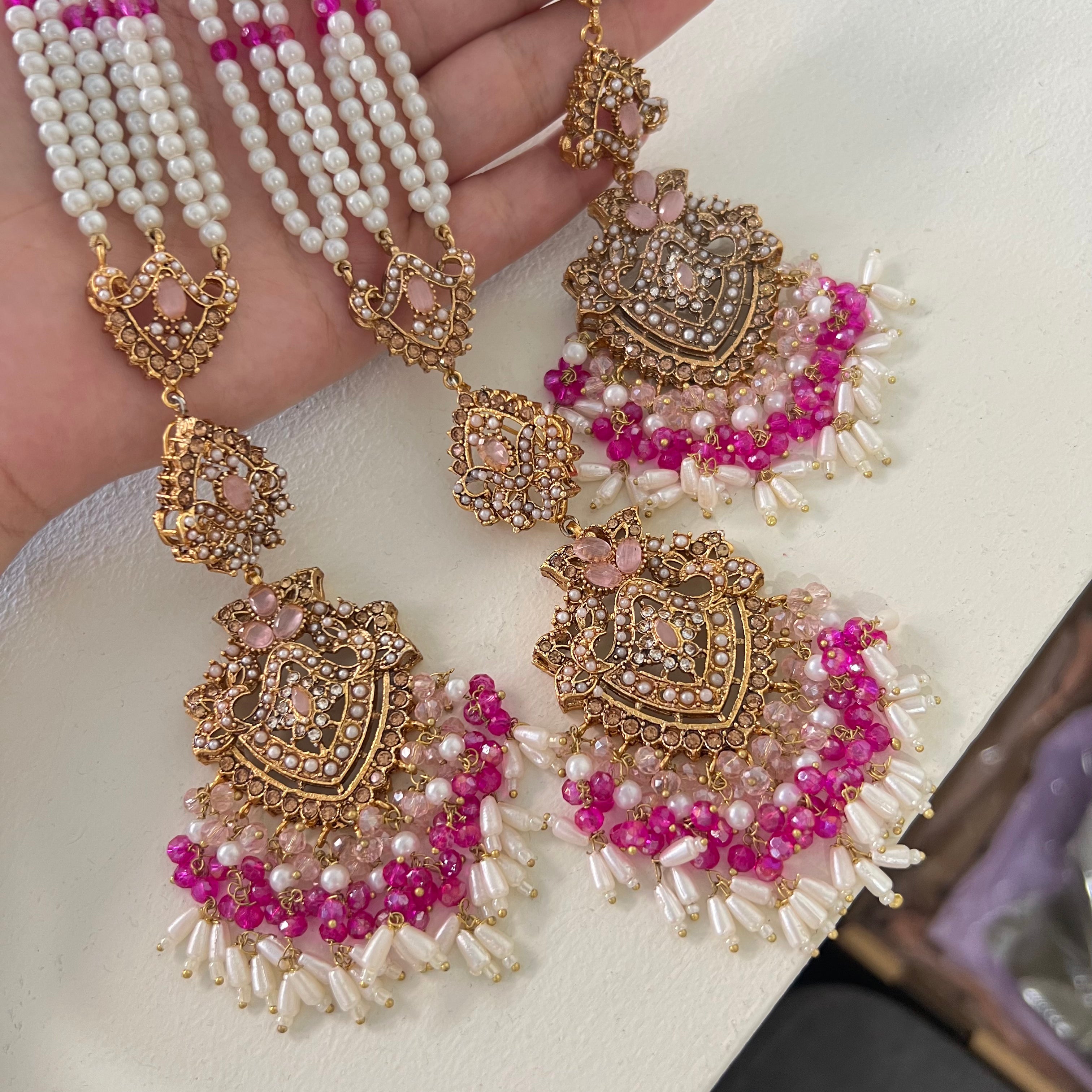 Sureya Earrings & Tikka Pink