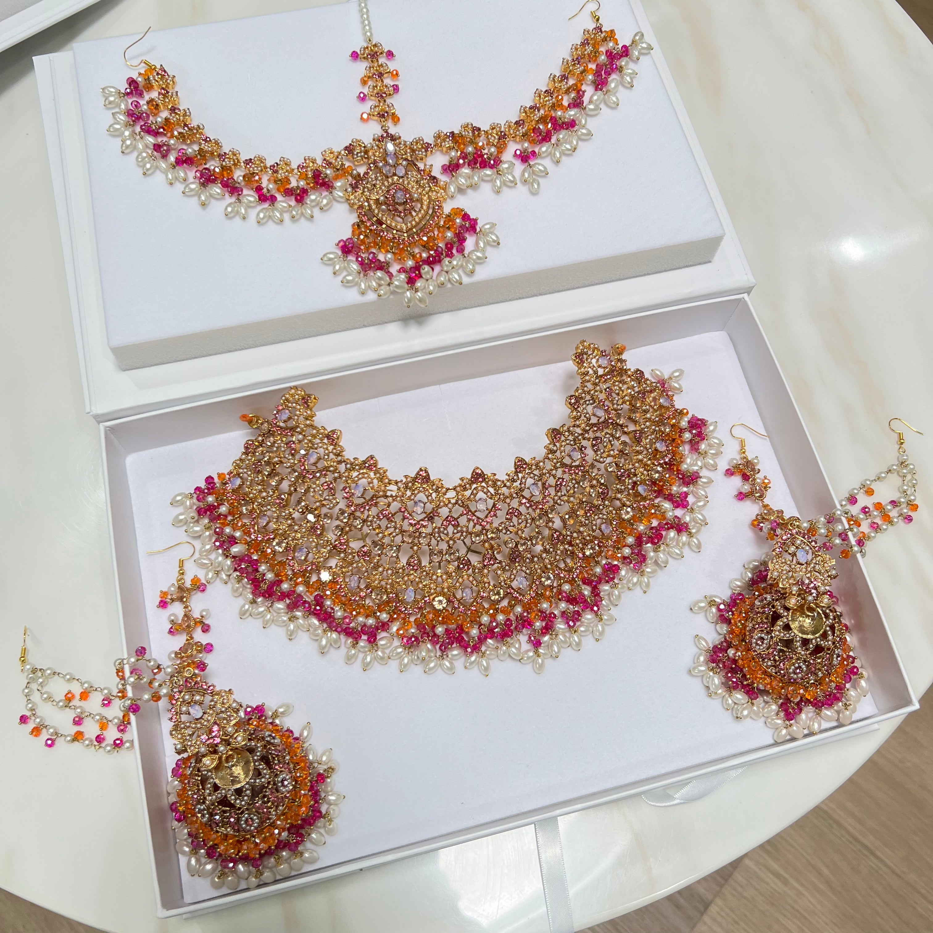 Ella Collar Necklace Set Pink/Orange