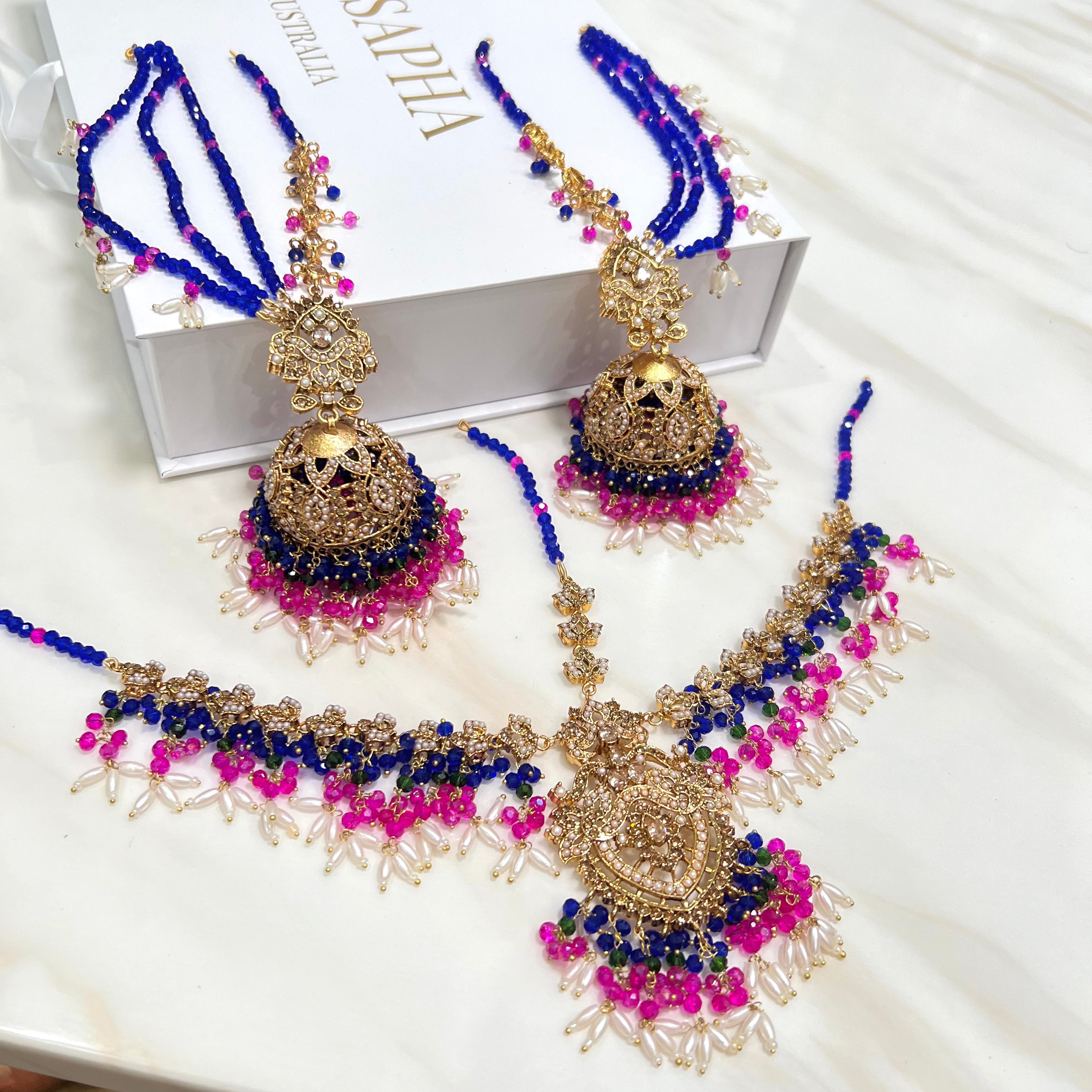 Zisha Earring & Mathapatti Purple/Navy