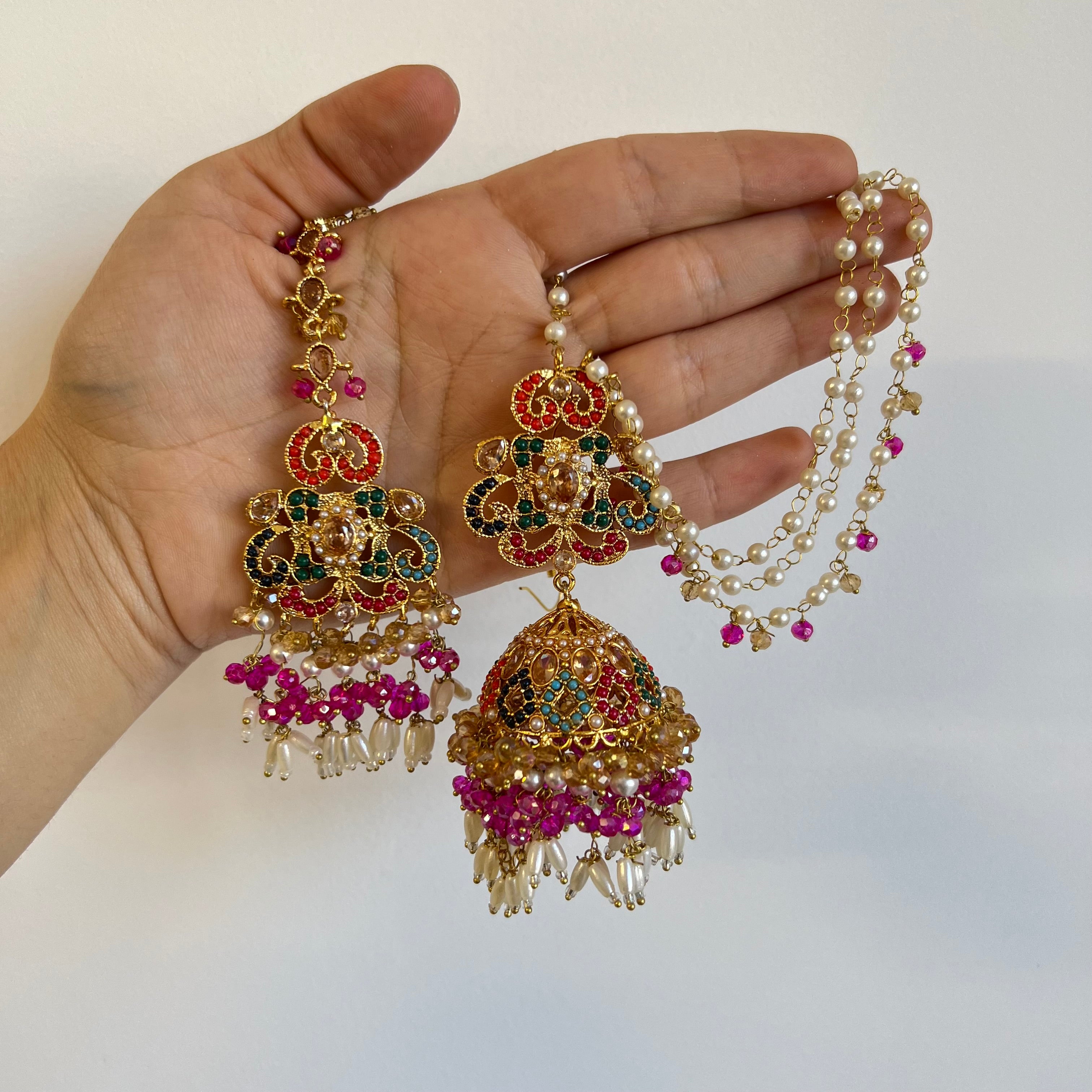 Zuni Earrings & Tikka Gold/Pink